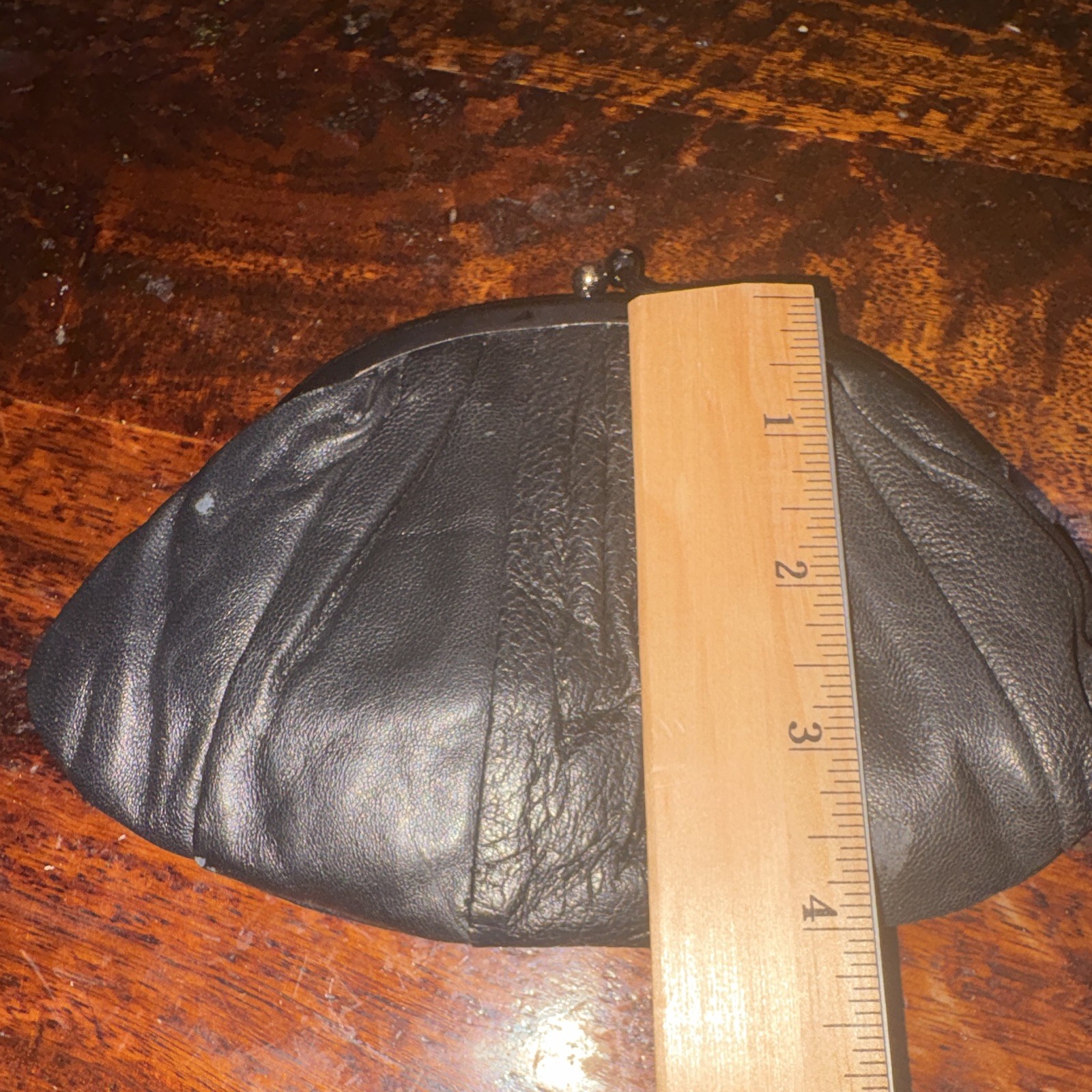 Black Small Lambskin Kiss Lock Frame Clutch Money Pouch Lined Silver Hardware