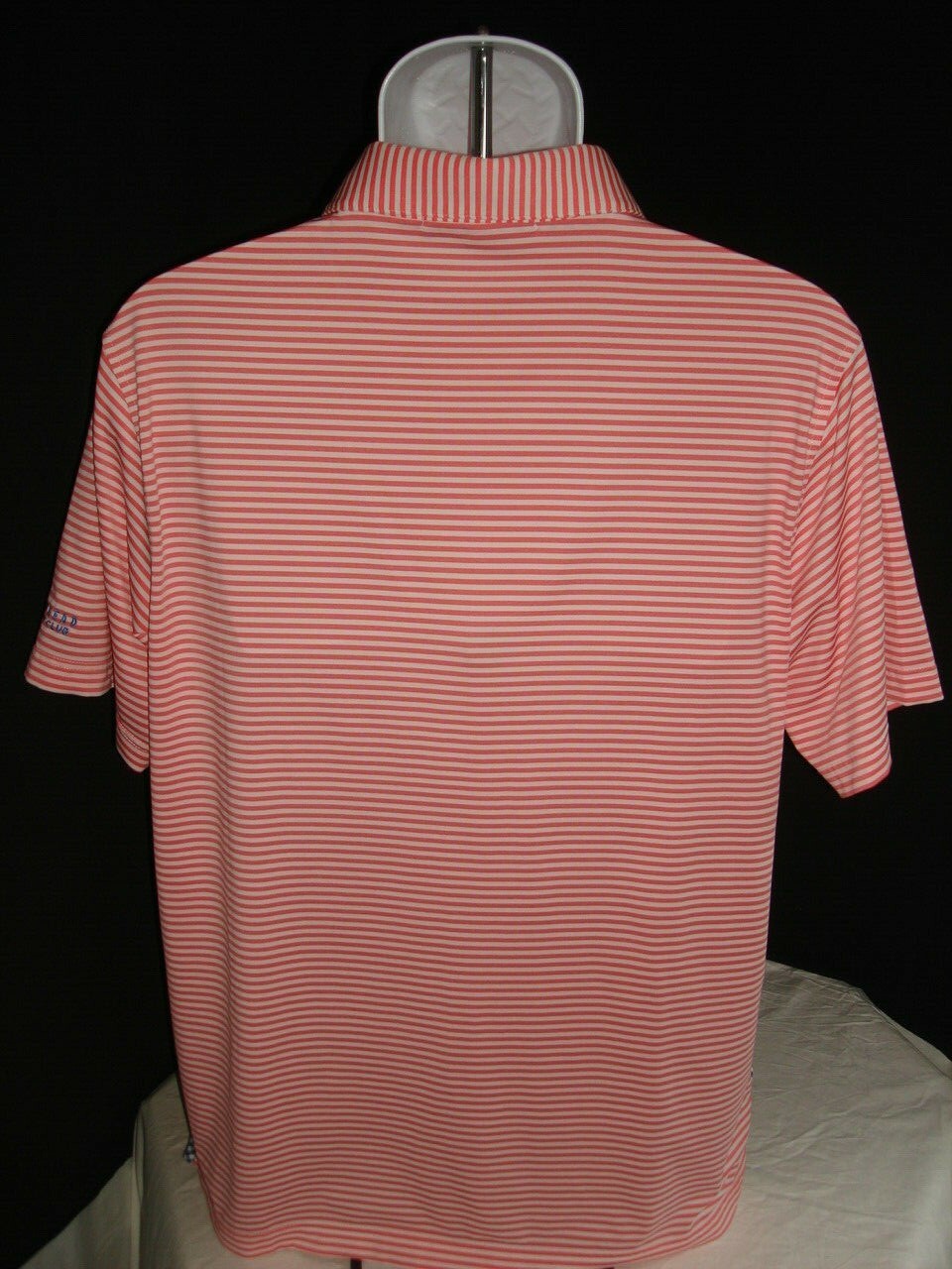 Bald Head Pink Striped Poly/Spandex Blend S/S Polo Shirt Sz M “ArrowHead Ranch”