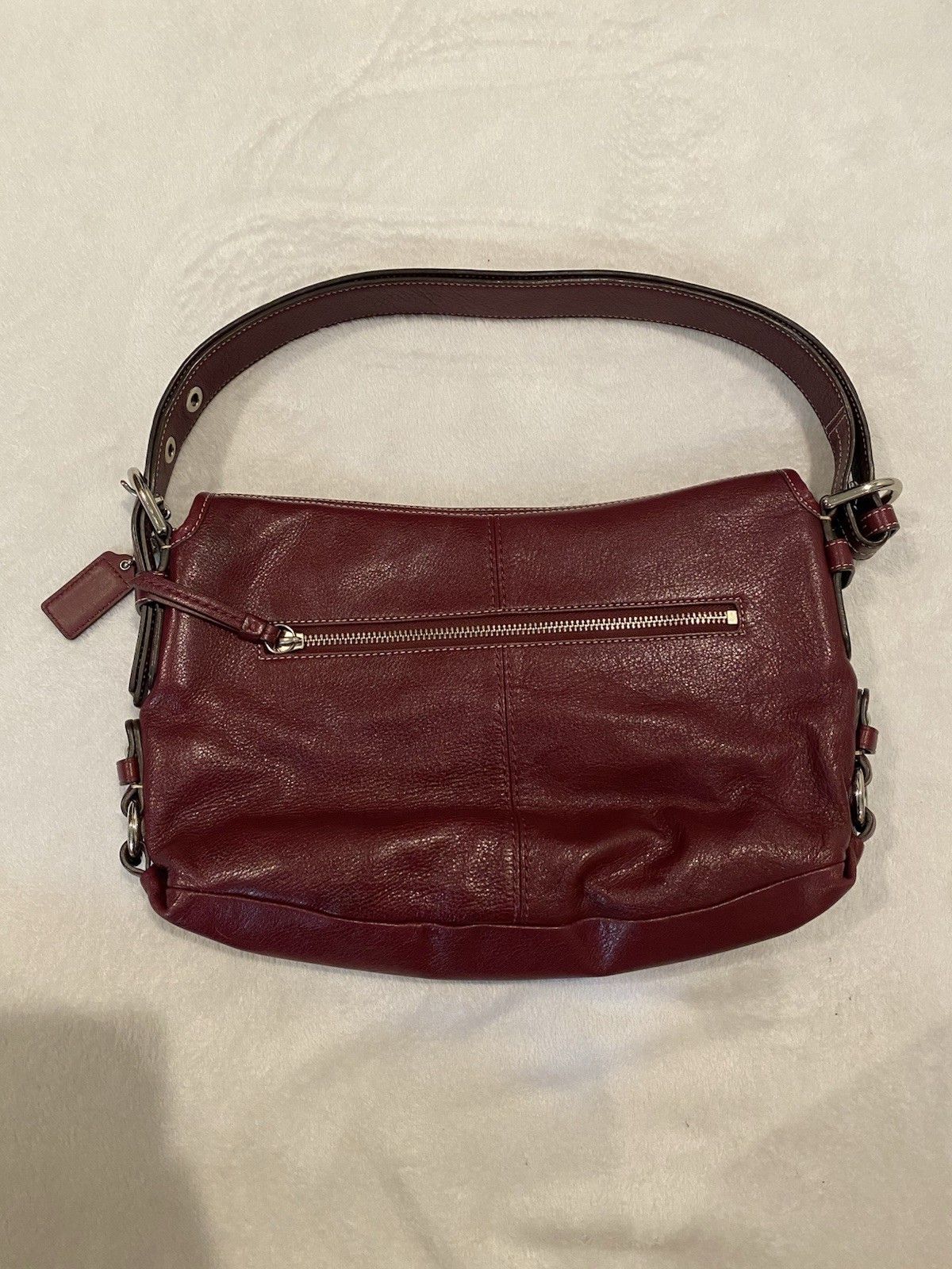 Coach Burgundy Small Crescent Shoulder Bag Turnlock Flap Detachable Strap Zip
