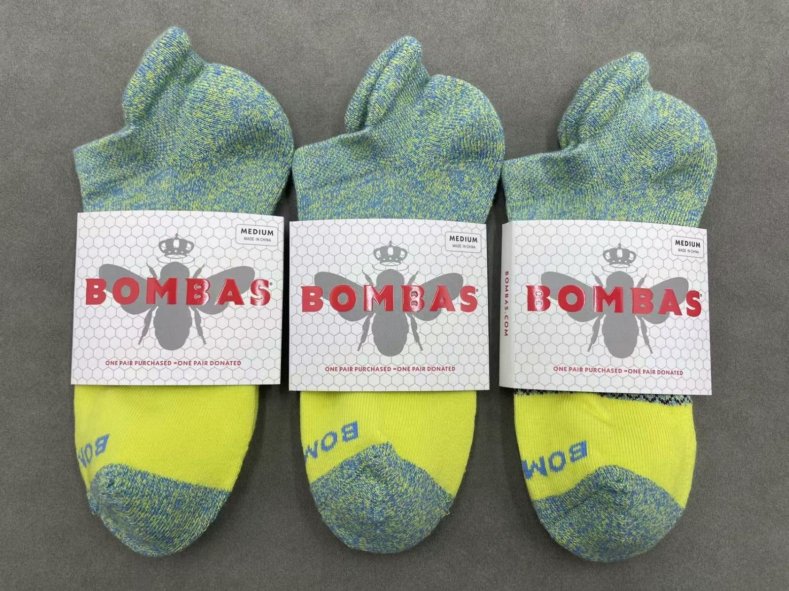 Bombas Women’s Tri-Block Marl Ankle Sock Size M 7.5-10 3 Pair Green & Yellow
