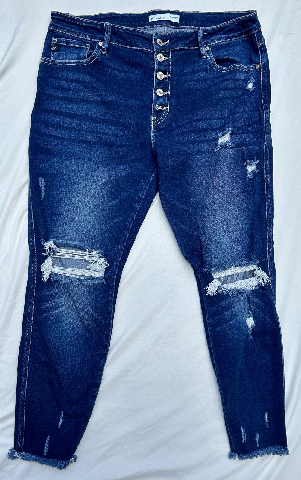 KanCan Women’s High Rise Skinny Distressed Blue Button Fly Jeans 5-Pocket
