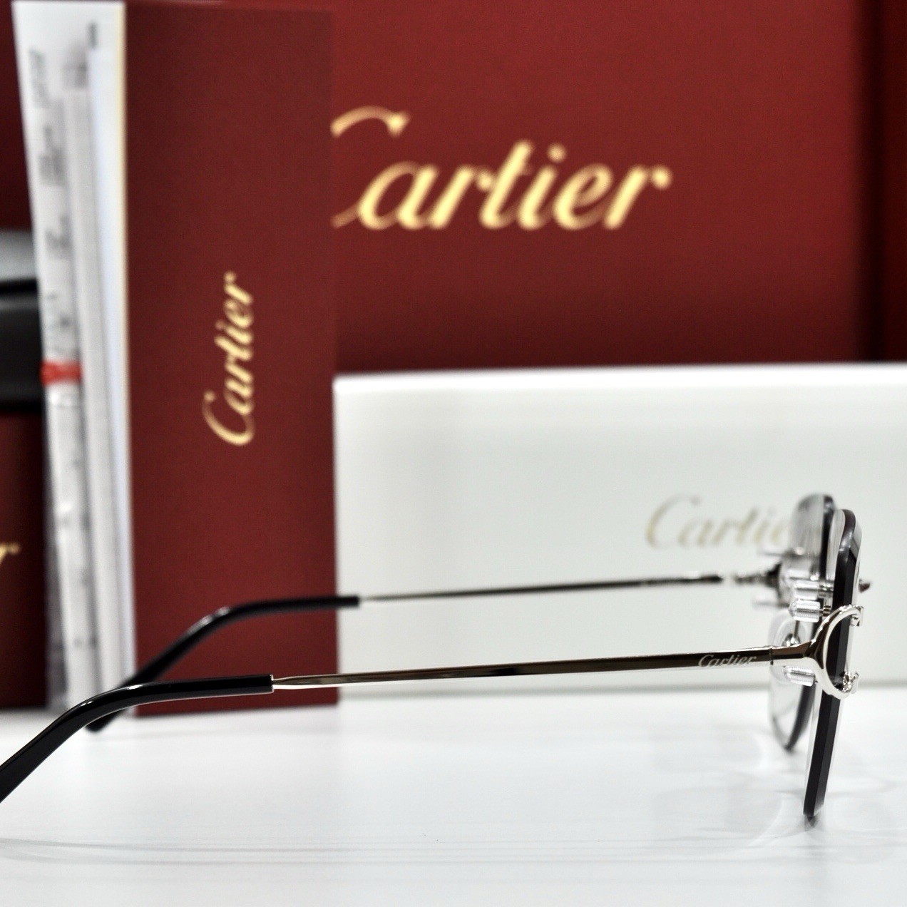 Cartier rimless sunglasses piccadilly glasses Diamond Cut BIG C silver Frame