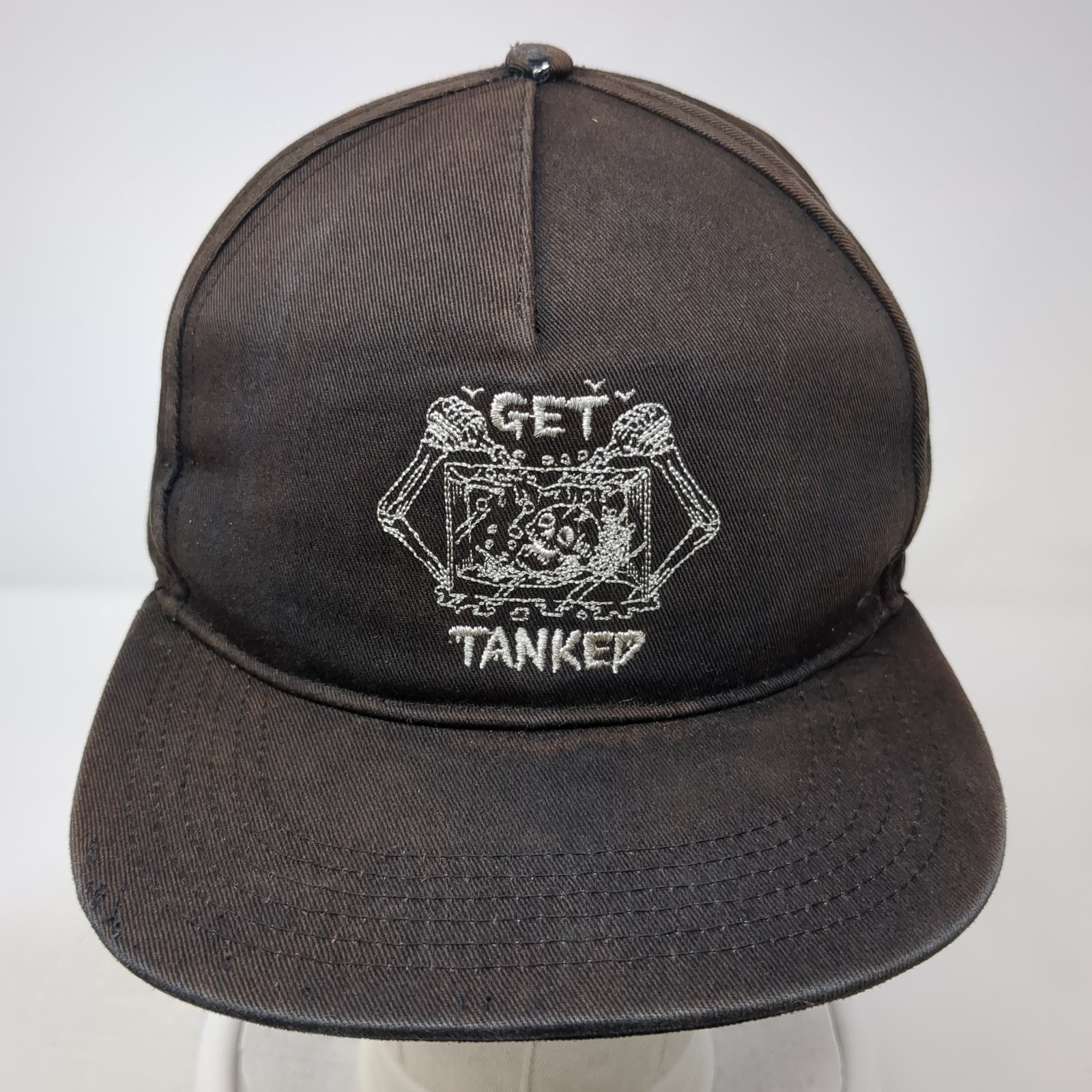 Get Tanked Skeleton Snapback Hat Black One Size Adjustable Embroidered Flat Brim