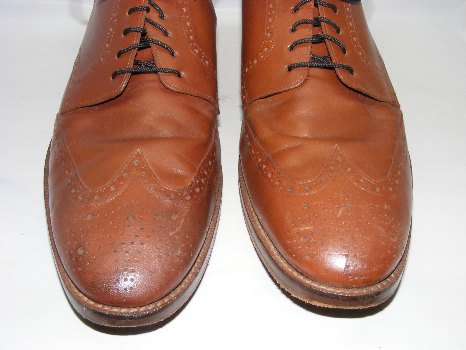 Cole Haan Mens Casual Dress Shoes Cognac Brown Leather Wingtip Oxford Size 13M