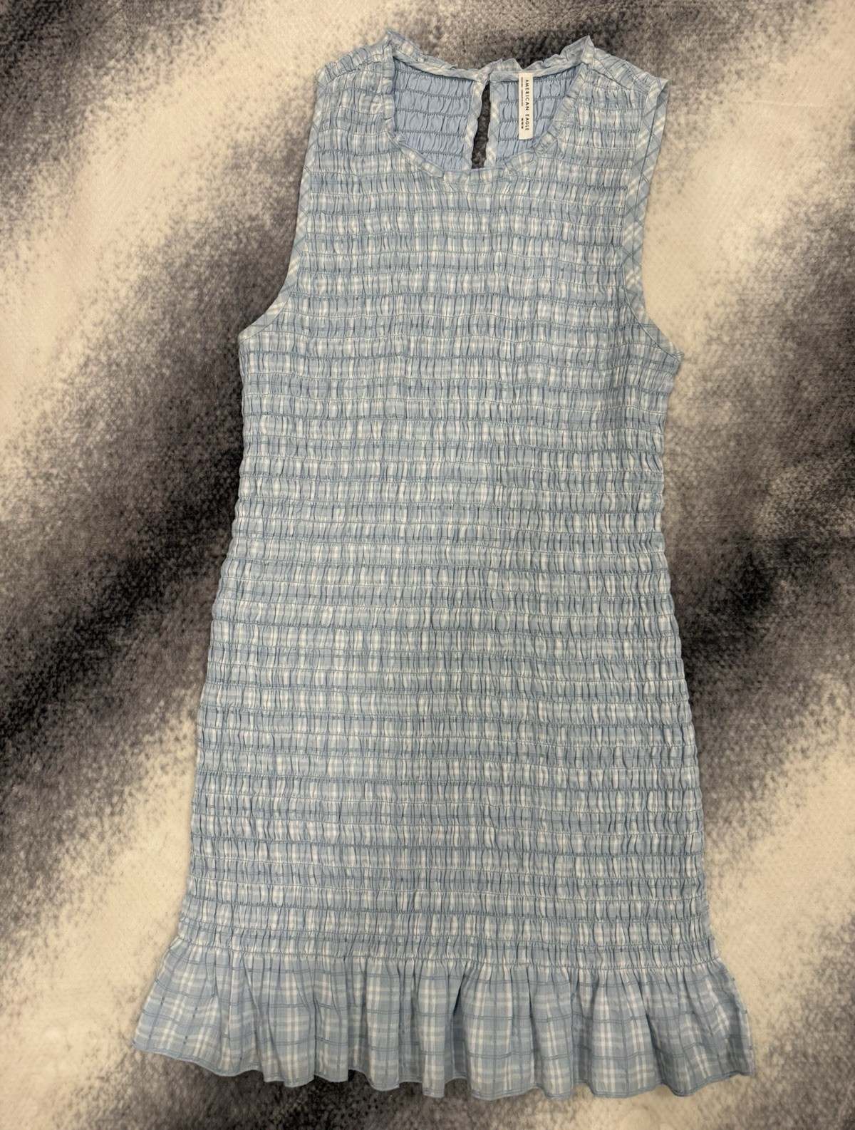 American Eagle Blue/White Plaid Smocked Sleeveless Mini Dress Round Neck Size M