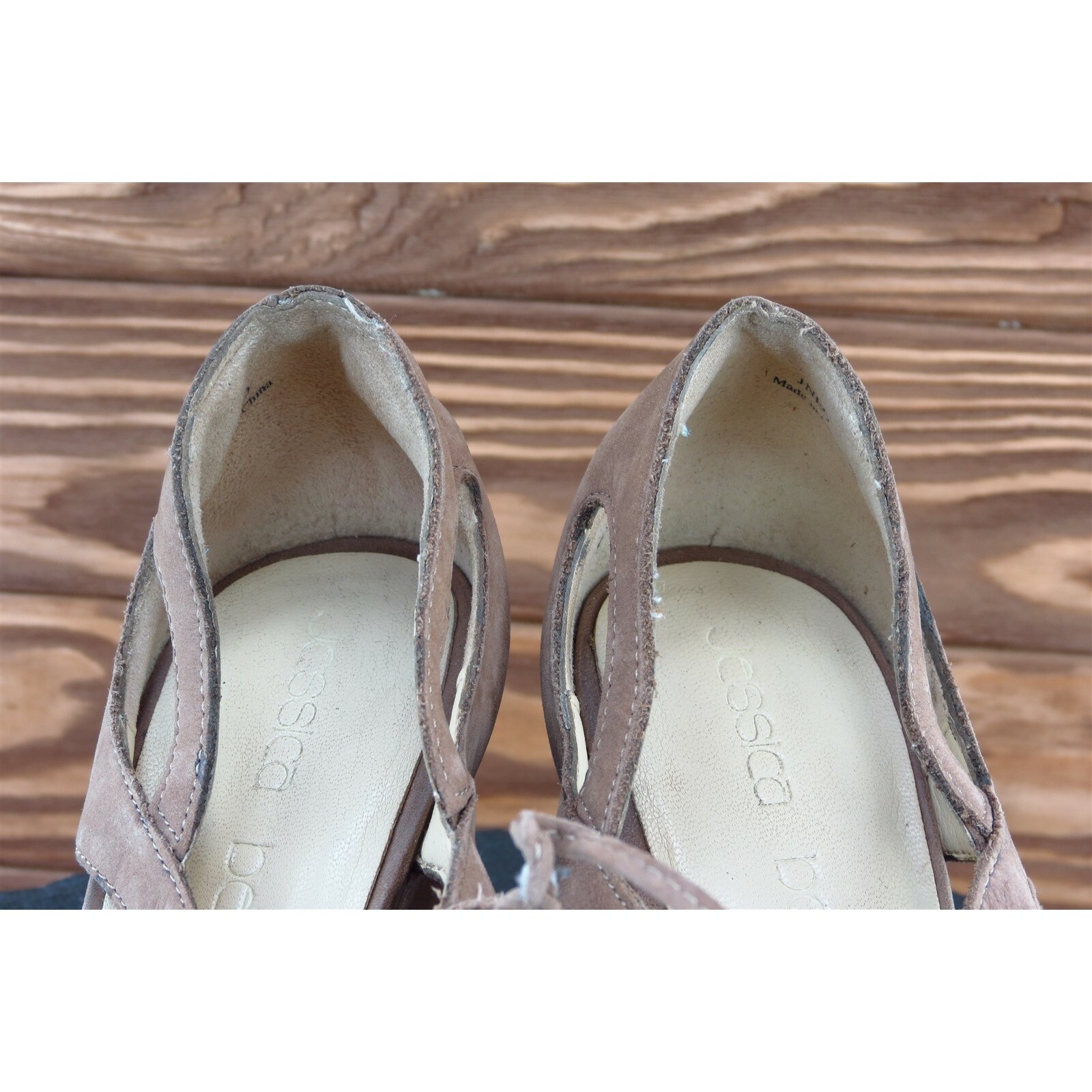 Jessica Bennett Womens Wedge Size 8 Brown Leather Peep Toe Cutout Dress Shoe