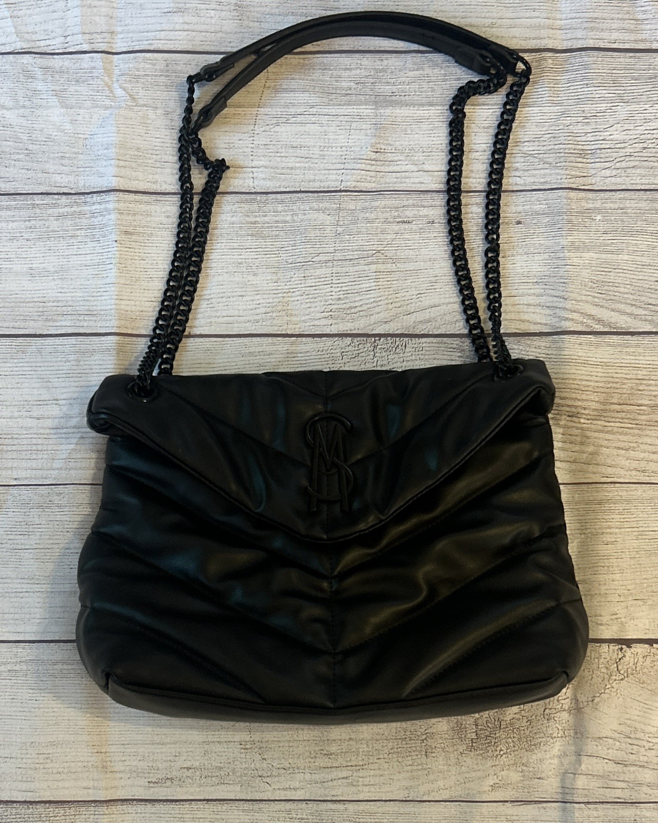 Steve Madden Black Quilted Puffer Shoulder Bag Chain Strap Designer Style Purse