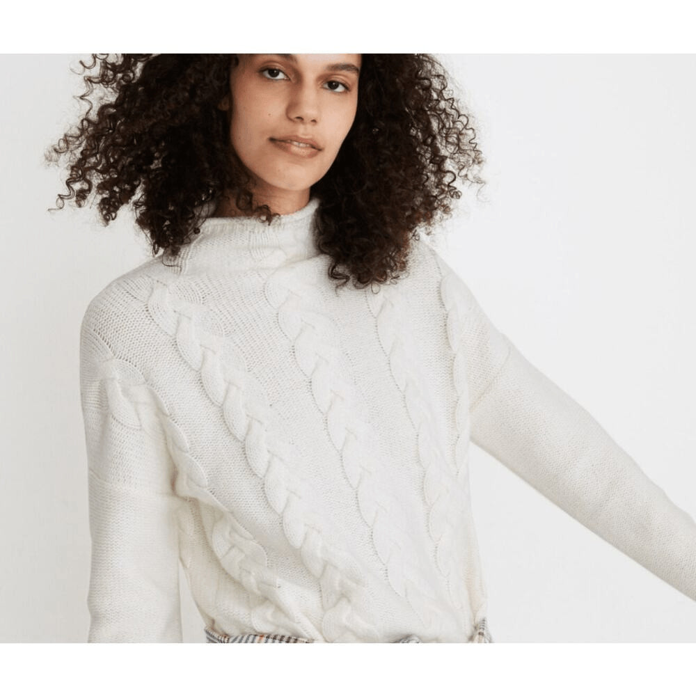 Madewell Grenville Cableknit Sweater Women’s Small Cream Wool Blend Mockneck