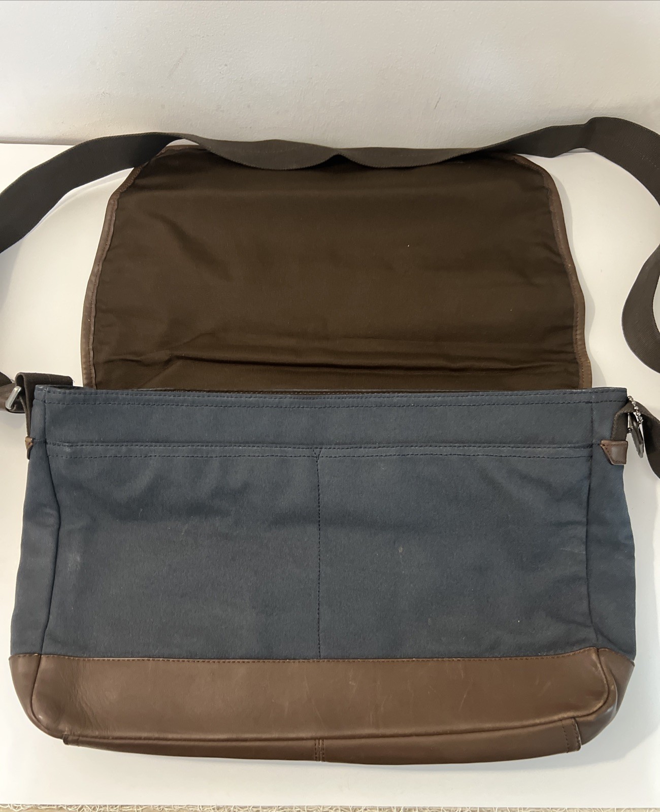 COACH Camden Messenger Bag Brown Grayish-blue Canvas Leather Trim 70829