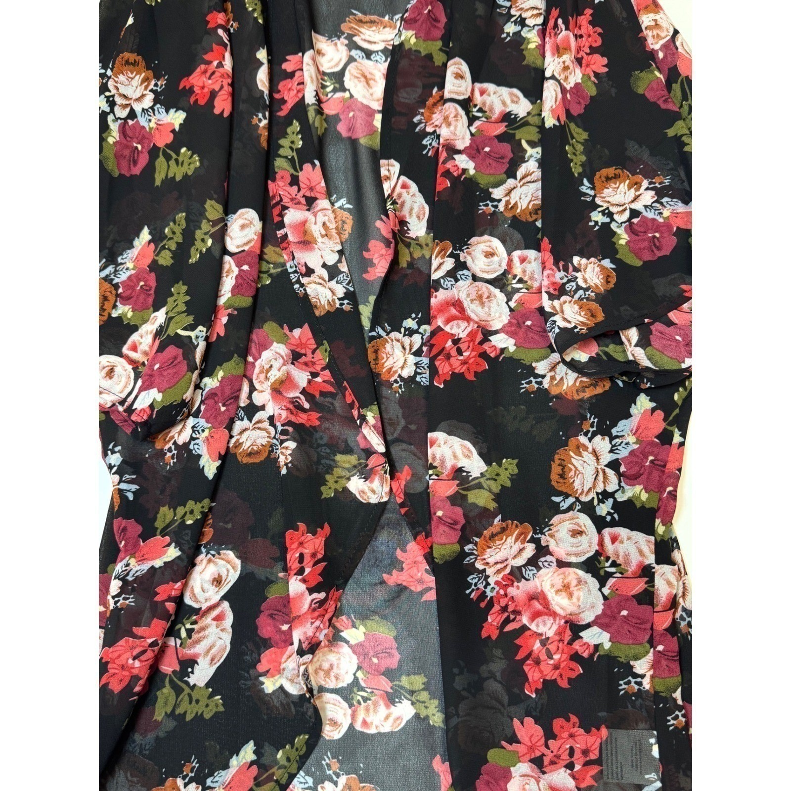 Floral & Black Chiffon (Sheer) Cardigan / Medium / Sku0005