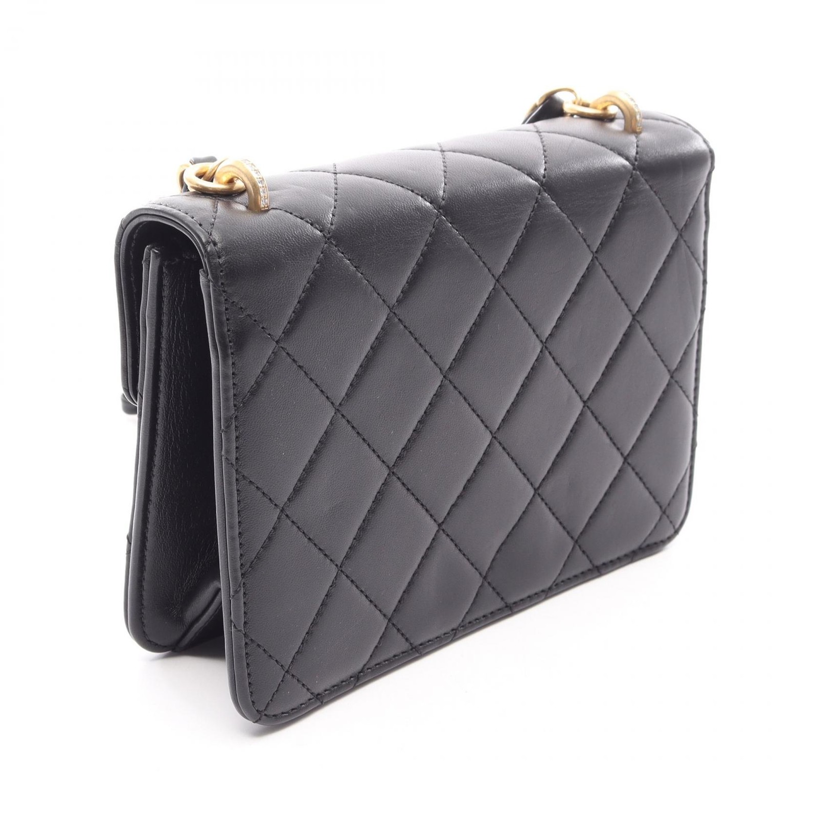 CHANEL Matelasse Chain Shoulder Bag Lambskin Black GHW Used Women