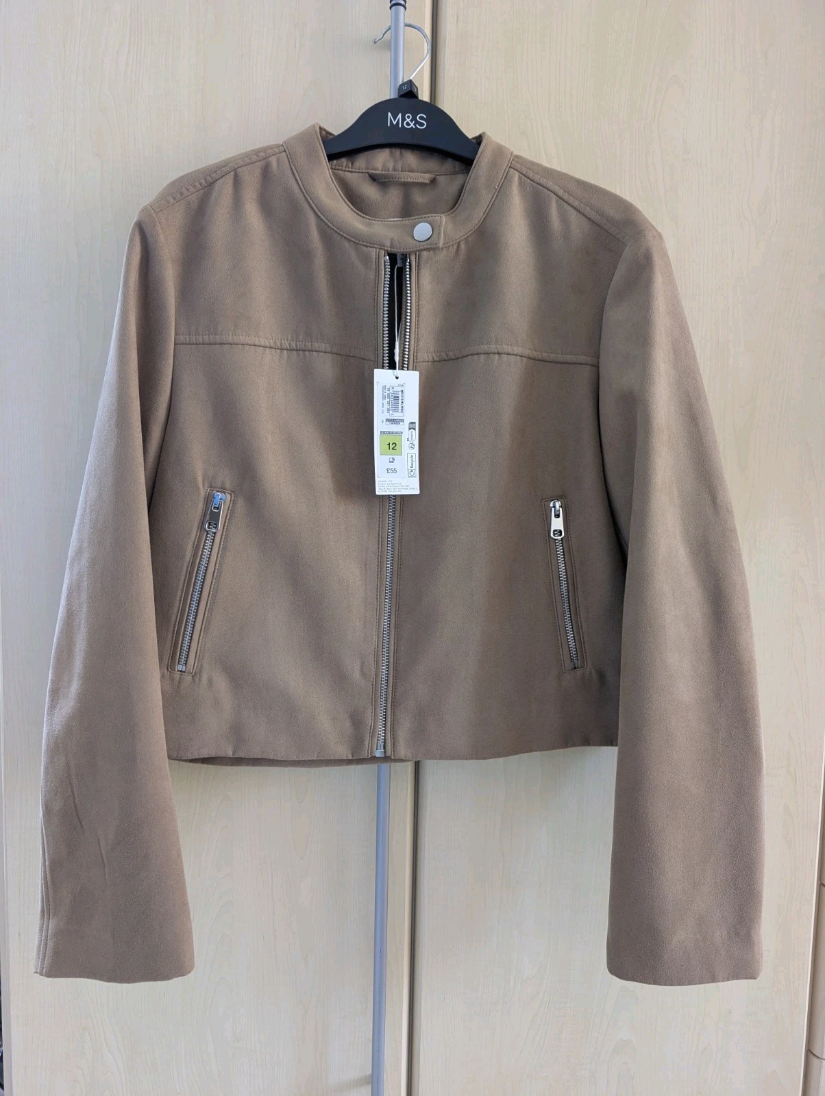 Marks and Spencer Womens Suede Cropped Bomber Jacket Summer Jacket Size 12 BNWT