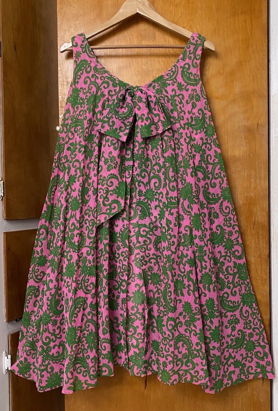 Vintage 60s Mod Pink Op Art Trapeze Tent Babydoll Dress Green Size Bow Barbie M