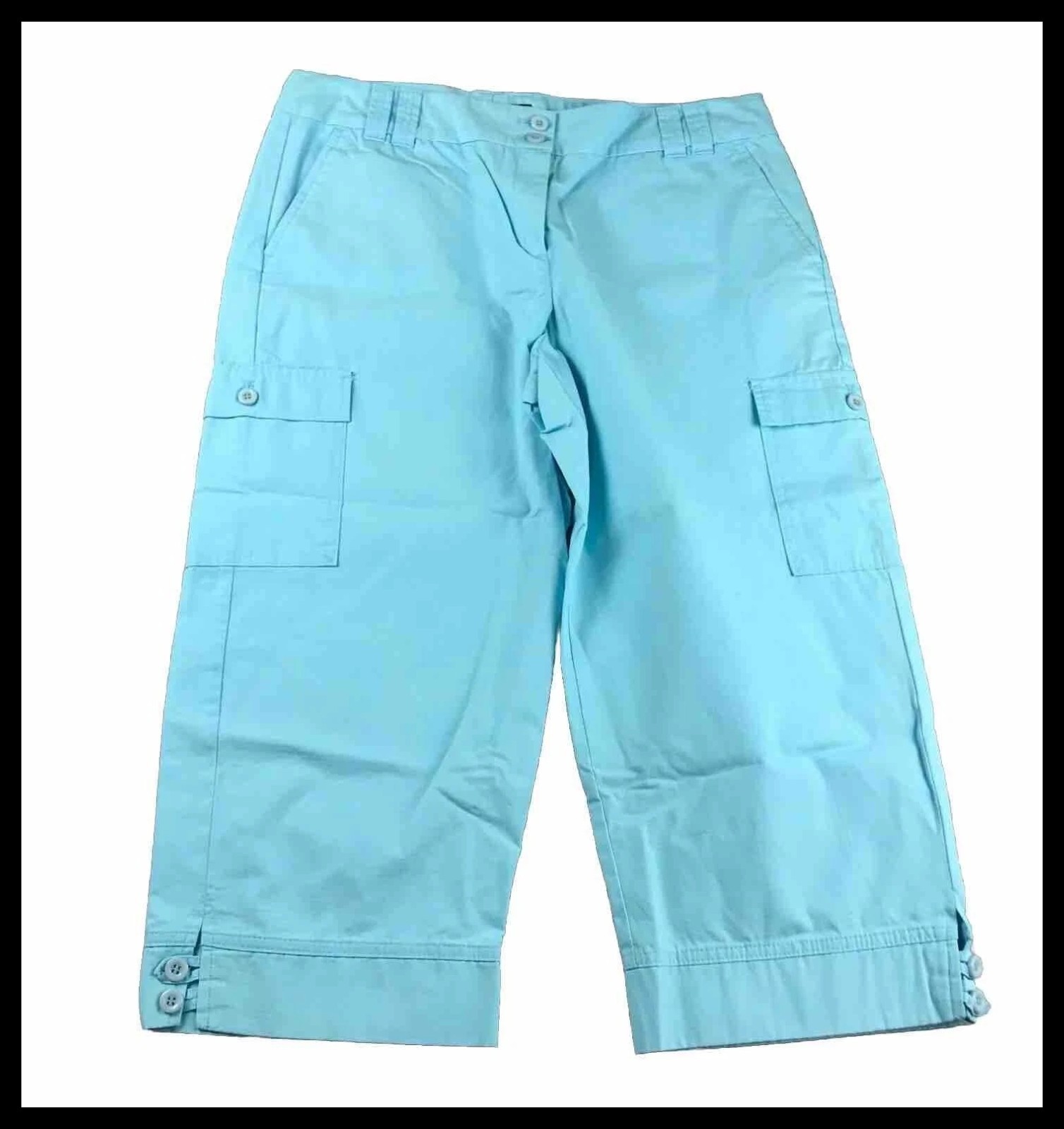 NEW Women’s Izod Light Aqua Blue Cotton Cargo Capri Pants Size 2 Waist 28″-30″