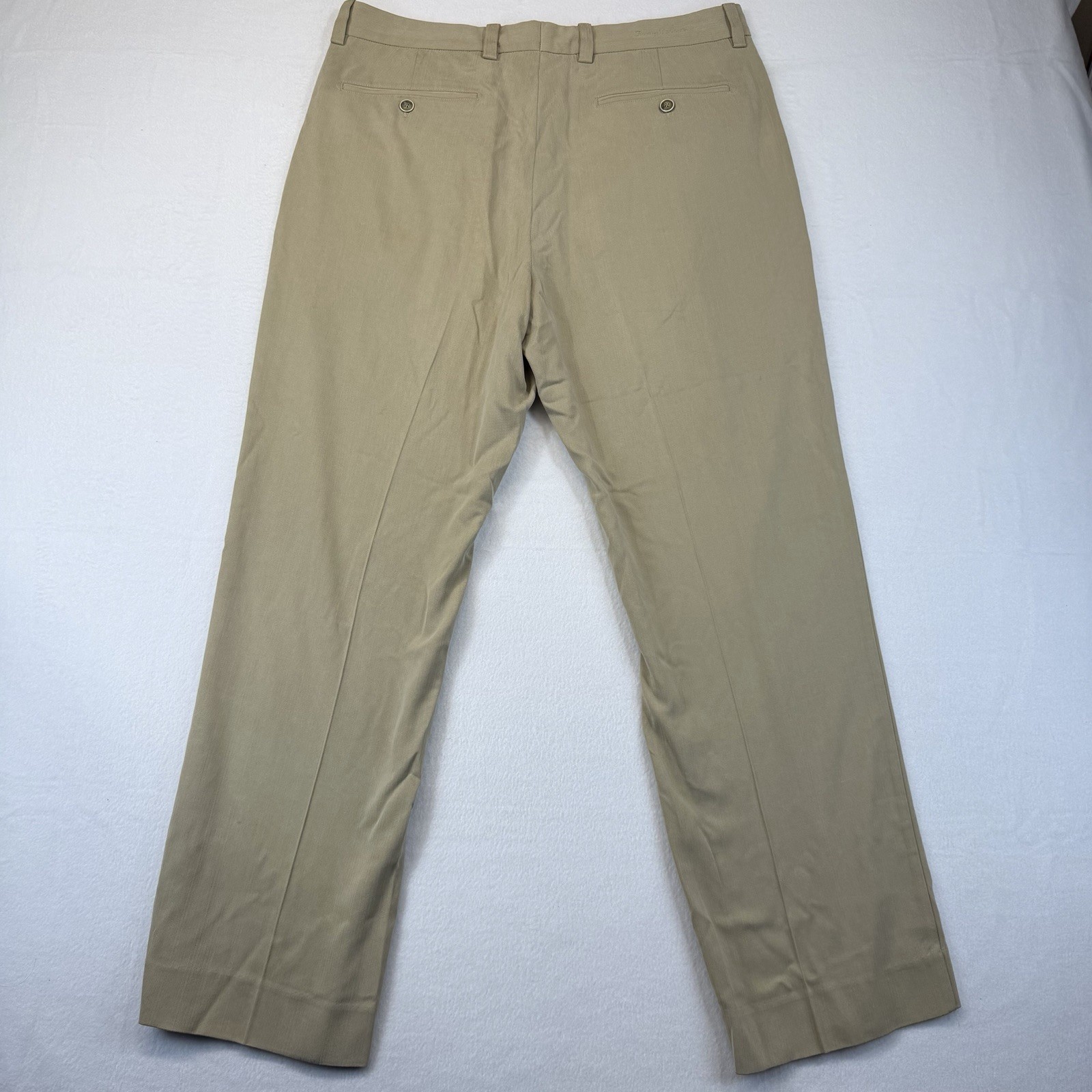 Tommy Bahama 80% Silk Rayon From Bamboo Trousers Dress Pants 34 x 30 Khaki Tan