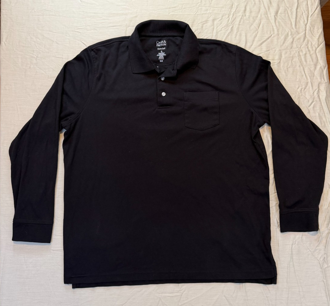 Mens Croft & Barrow Extra Soft Long Sleeve Black Polo Shirt Size XL – NICE