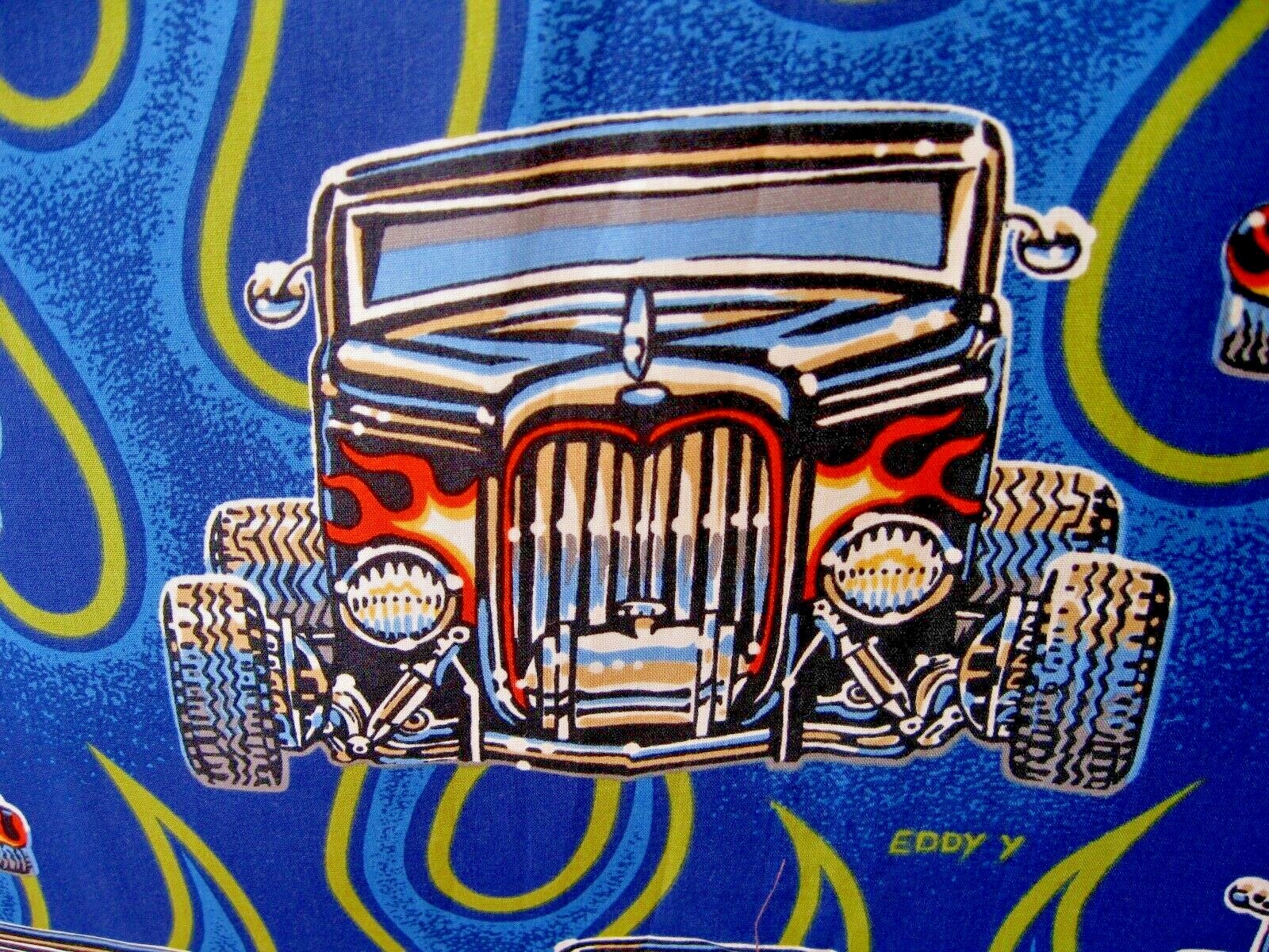 NEW REYN SPOONER BEAUTIFUL OLD SCHOOL HOTRODS STREET RODS 100% RAYON BLUE RARE L