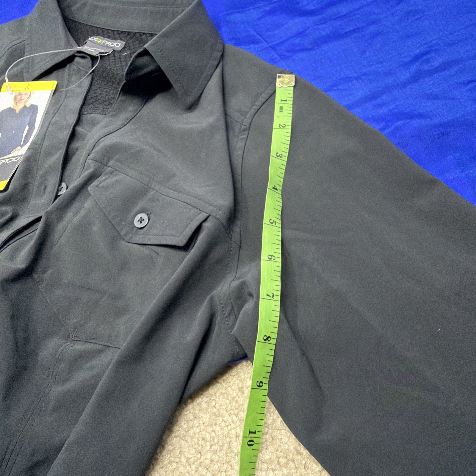 Ex Officio Kismet Long Sleeve Shirt Women’s Size Small Capri Black Collared NWT