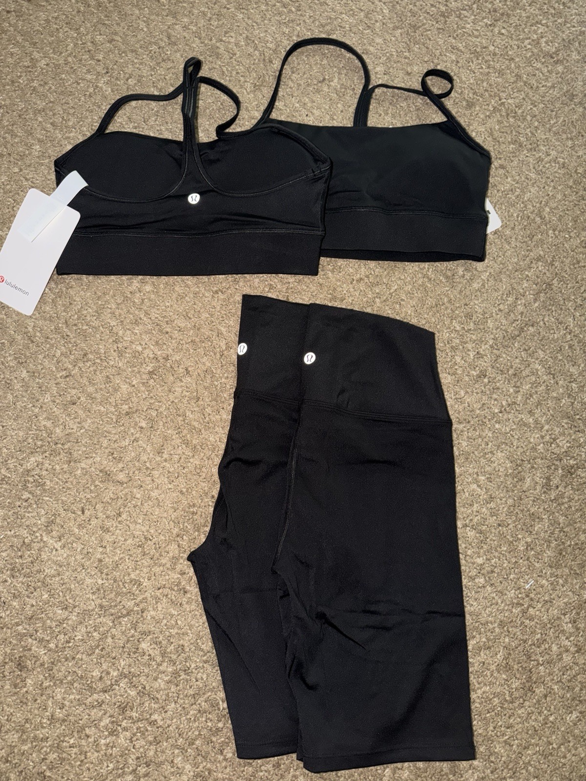 Lululemon 4 Piece Set Flow Y Bras Align High Rise Biker Shorts Black NWT S: 4/6