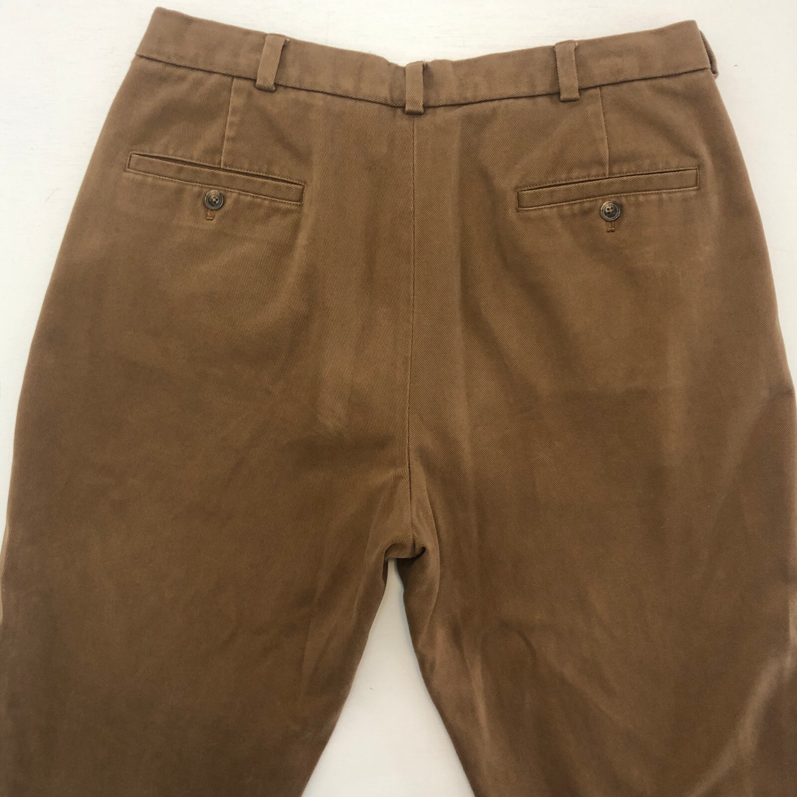 vtg Brooks Brothers 346 Pants 35×29.5 Brown 100% Soft Cotton Twill Hong Kong