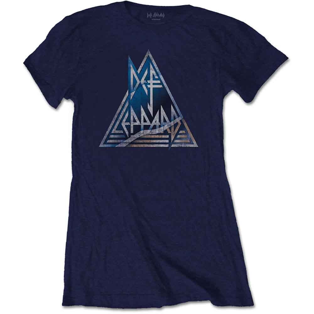 Def Leppard Triangle Logo Short Sleeve Tee Blue New