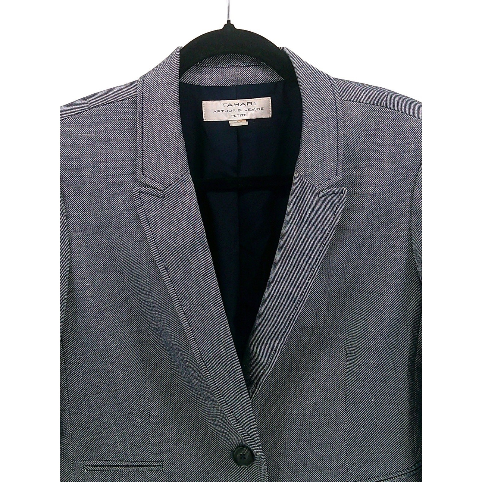 Tahari Womens Gray Ventless Faux Pockets Lined Single Breasted Blazer Size 12P