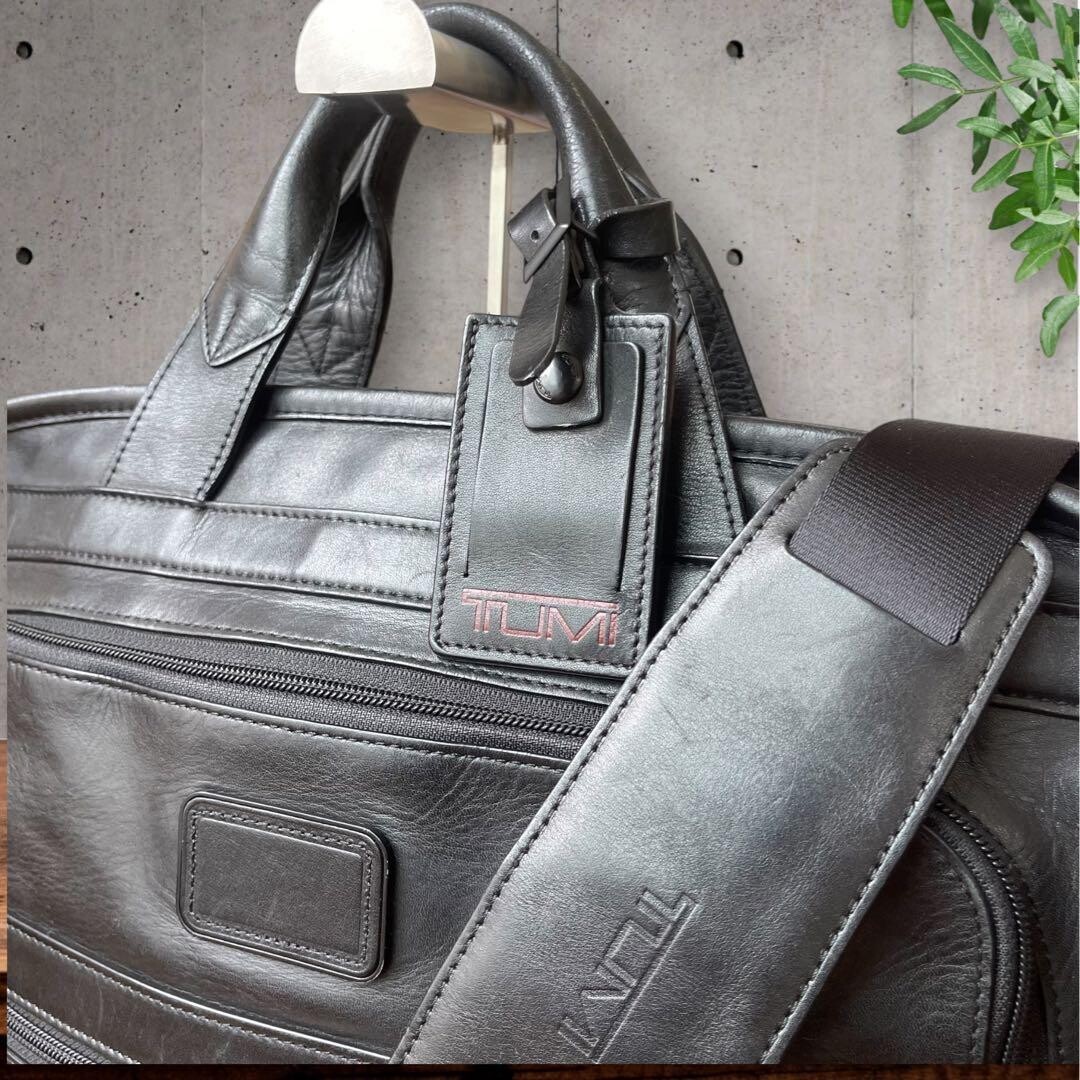TUMI 96101DH Leather 2 Way Briefcase Business Bag Black Discontinued Authentic