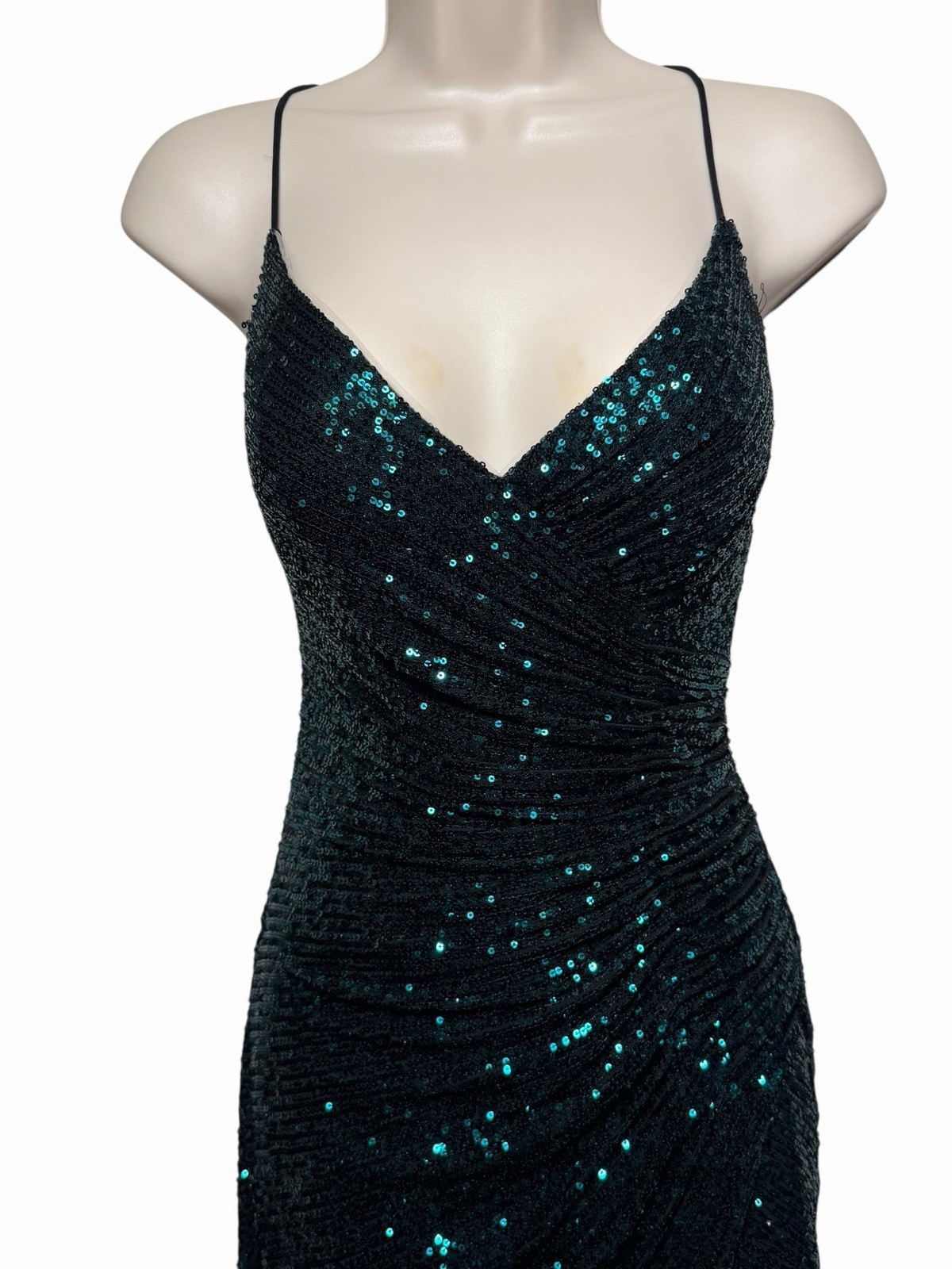 Ladivine by Cinderella Divine Red Satin Sequin Embroidered Mesh Formal Gown XS