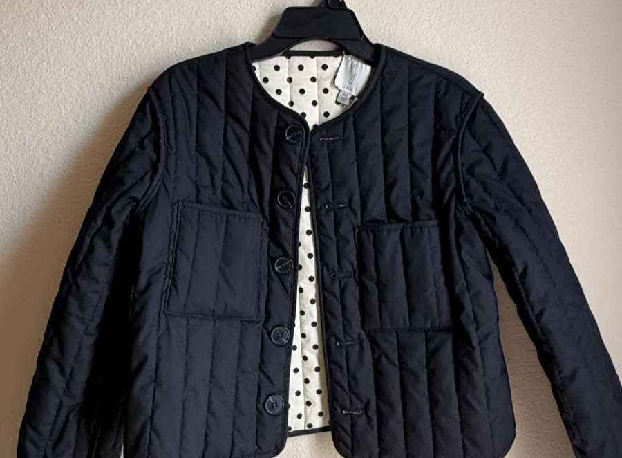 Joie Reversible Quilted Jacket Cream Polka Dot Black Cotton Size S NWT
