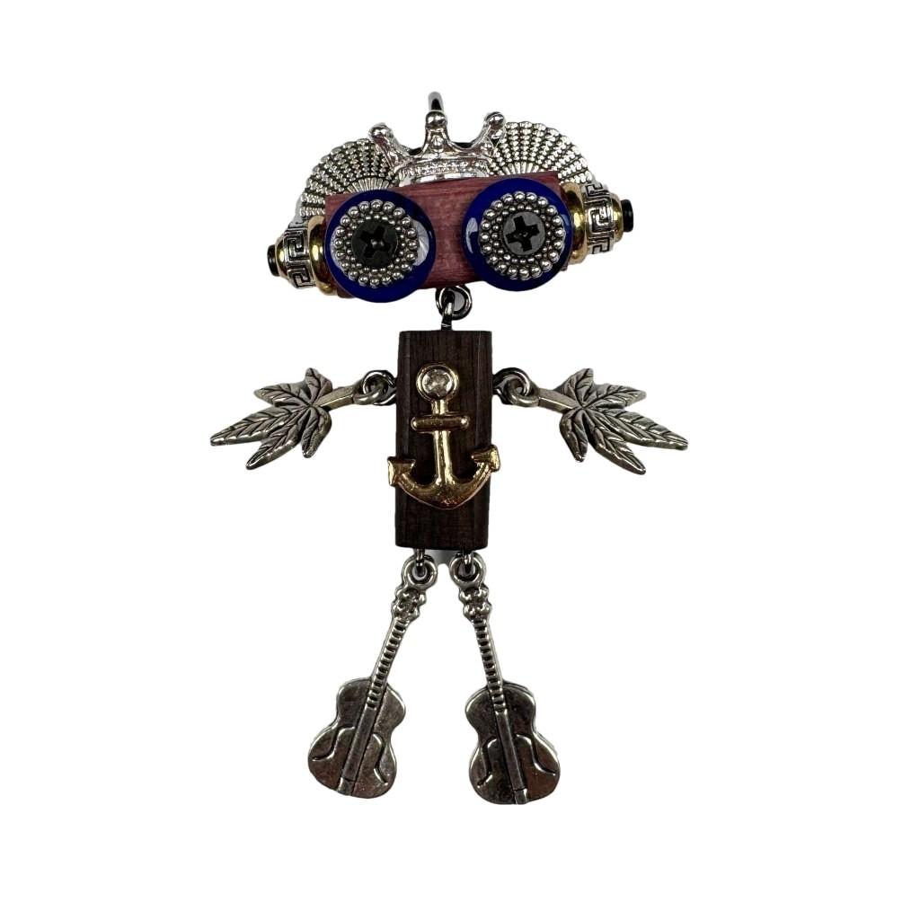 Cute Weird Punk Wooden&Alloy Robot Keychain – Steampunk Handmade Key Ring Charms