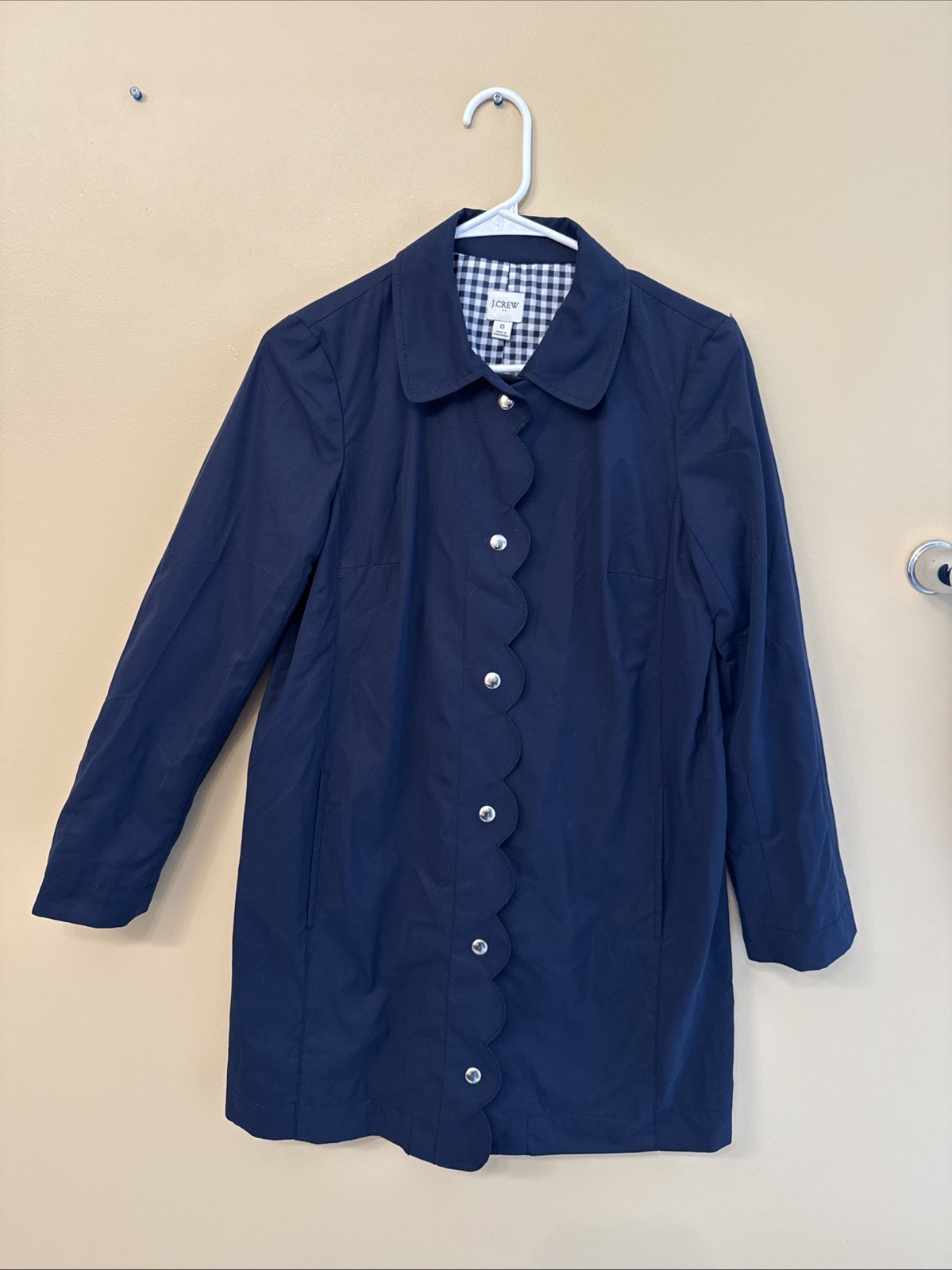 J Crew Women’s Jacket 0 Navy Blue Cotton Polyamide Scallop Trench