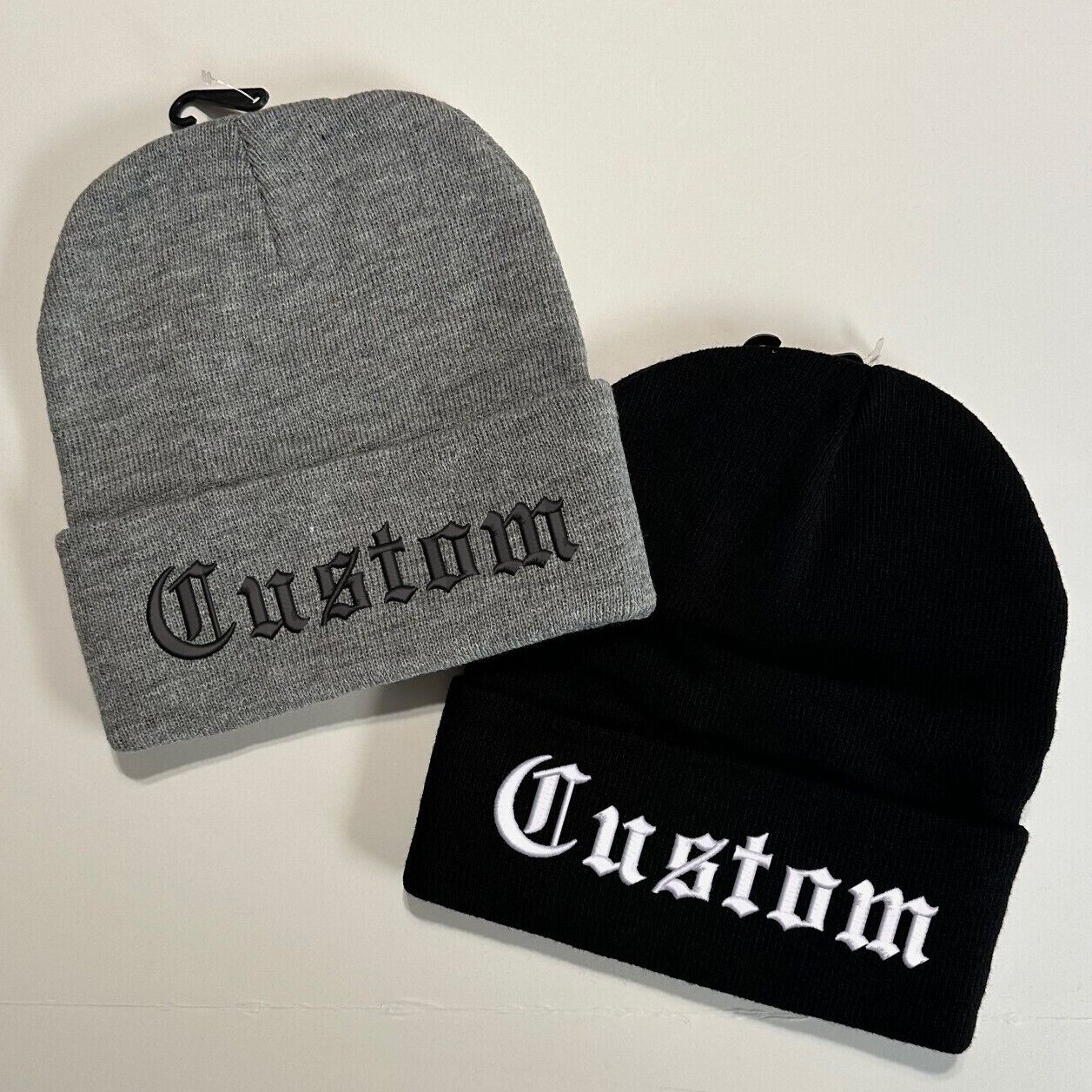 Beanie Embroidered Custom Your Text old English – Stitched your text – gift