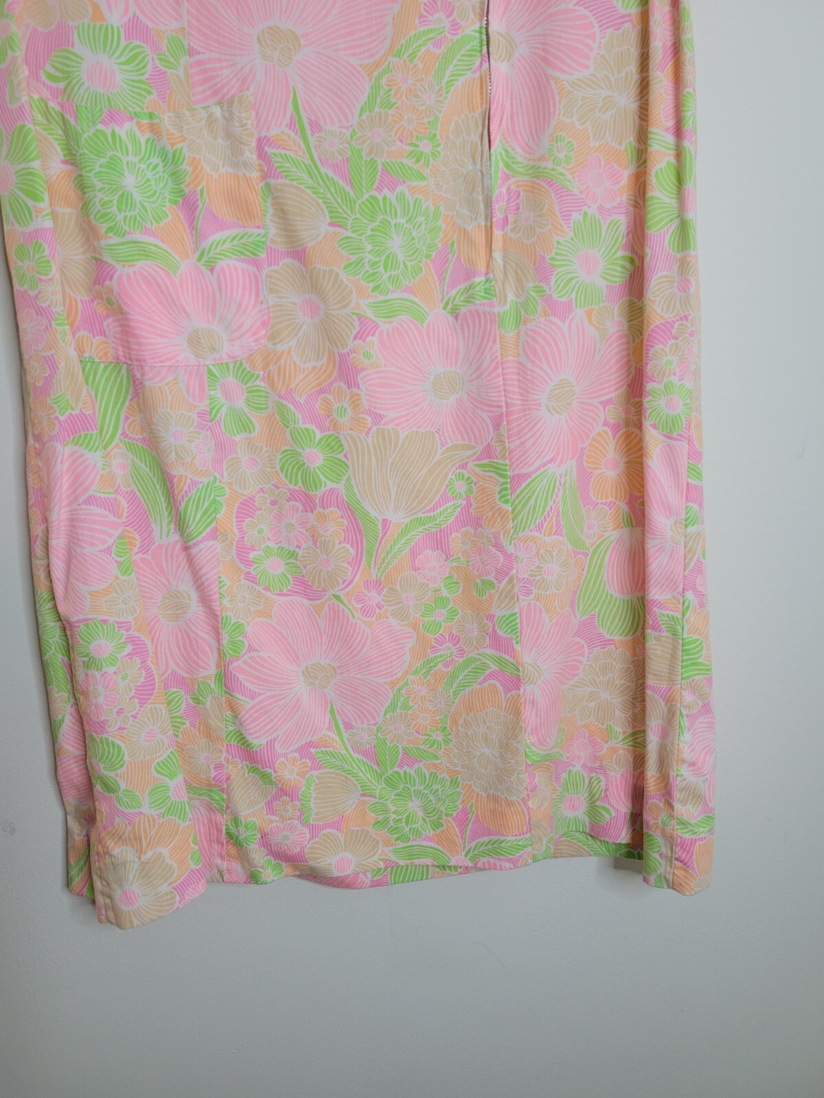Vintage Shaker Square Neon Floral Zip Front A-Line Shift House Dress