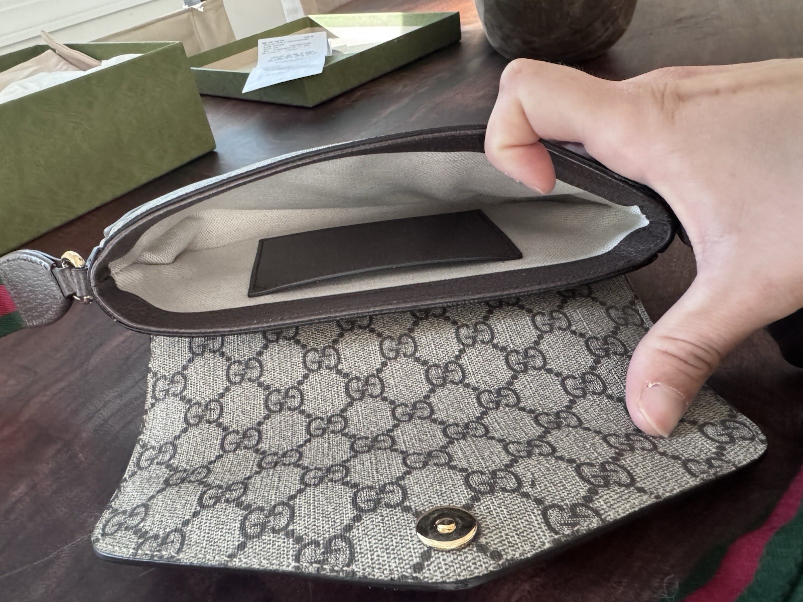 Gucci Ophidia GG Small Shoulder Bag Green/Red Web Strap Gold Hardware Dust Bag