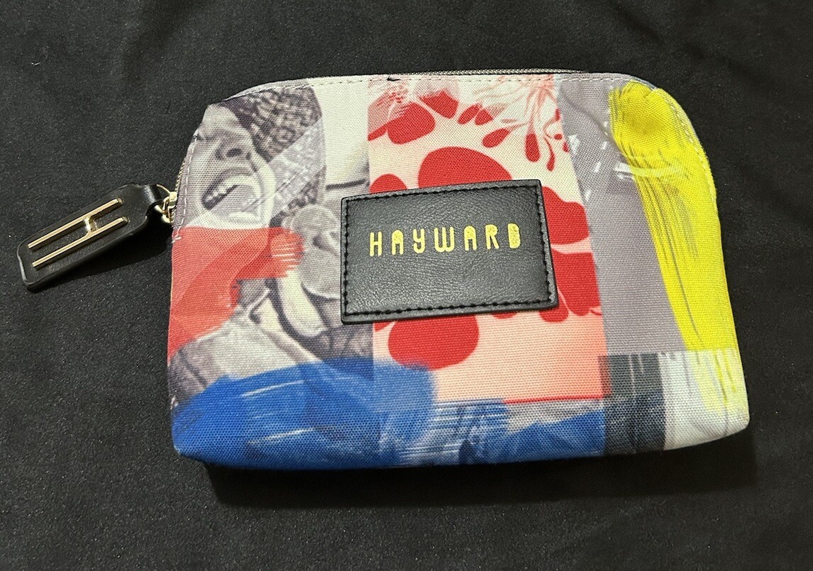 Hayward Designer Colorful Collage Printed Canvas Cosmetic Bag 5.5” Clutch Pouch