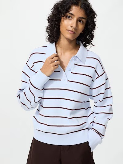 UNIQLO Smooth Cotton Polo Sweater Striped S-3XL Collared Women 484503 NWT