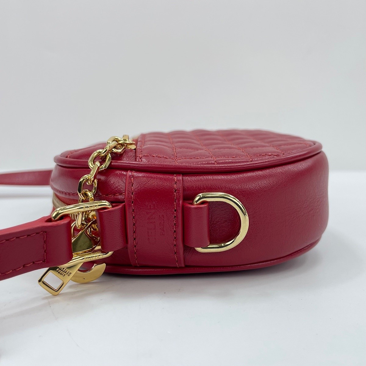 Authentic CELINE Leather C-charm small Shoulder Bag Red WS30135