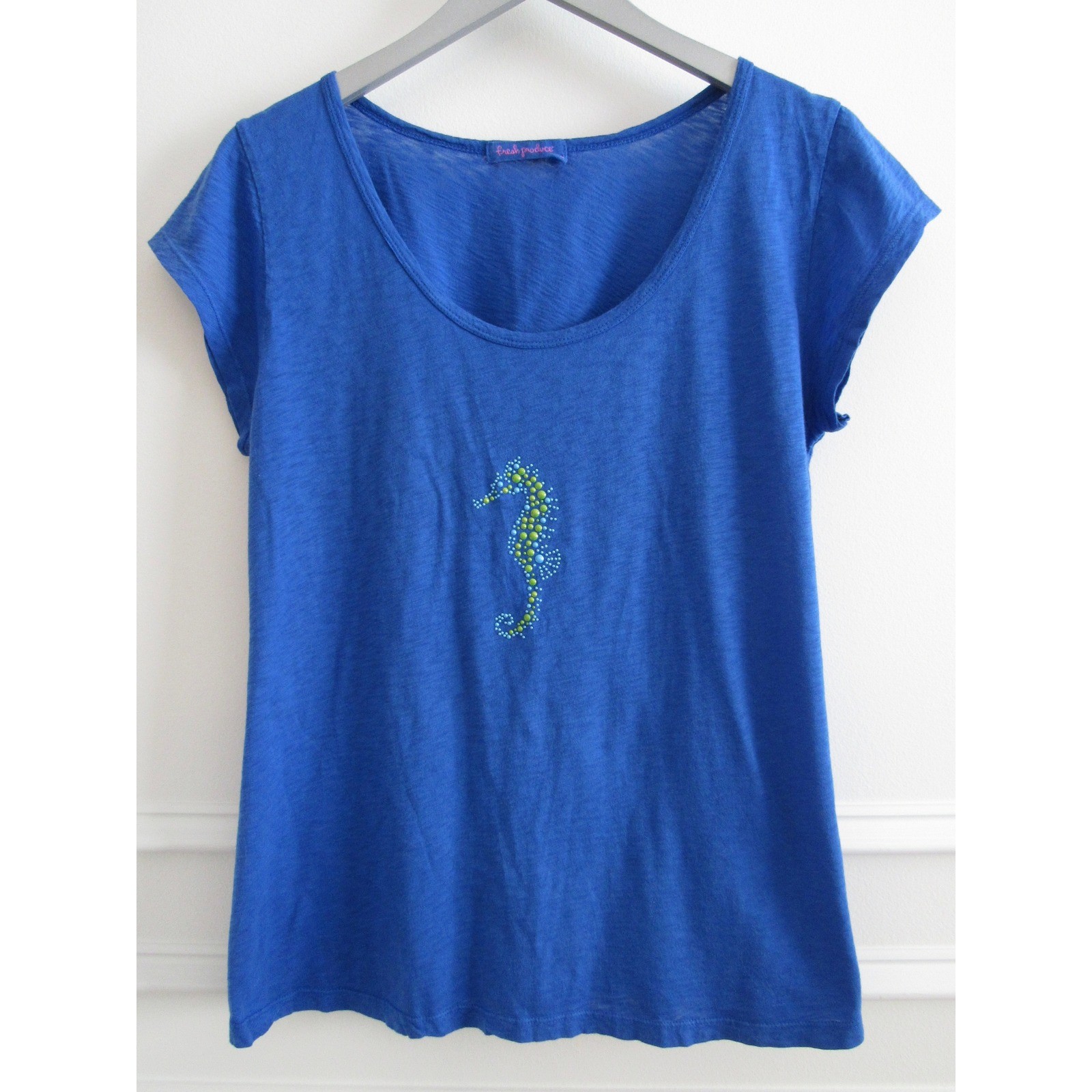 Fresh Produce Blue Seahorse Tee L Coastal Beachy Nautical Summer Top