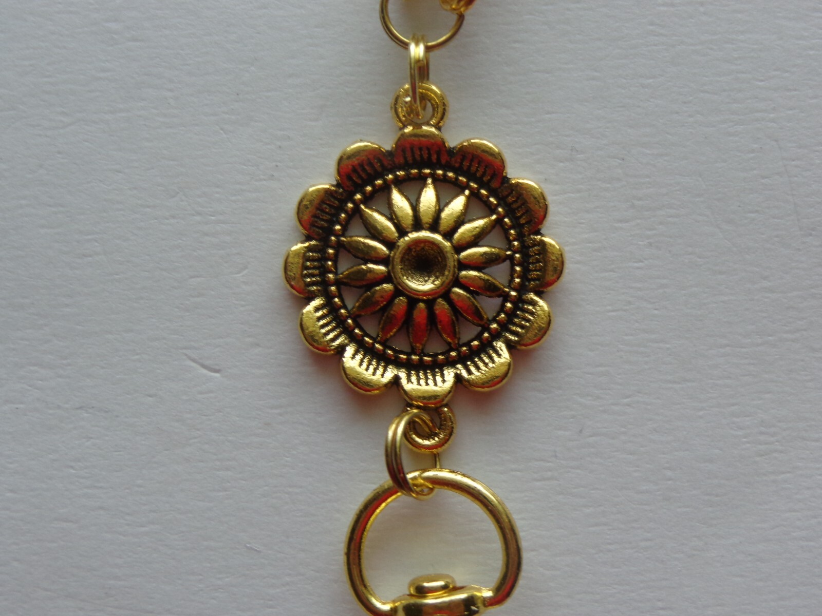SUN GOLD PENDANT & CRYSTAL BEADS BEADED LANYARD ID BADGE HOLDER LOBSTER CLASP