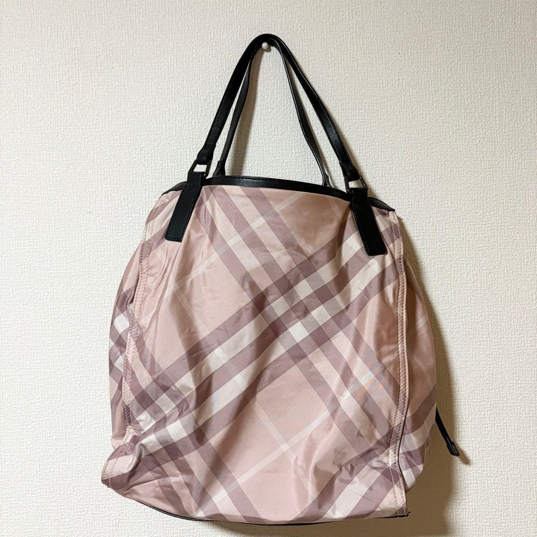 Burberry Nylon Tote Bag Nova Check Pink 11.4×12.6×2.4in Used