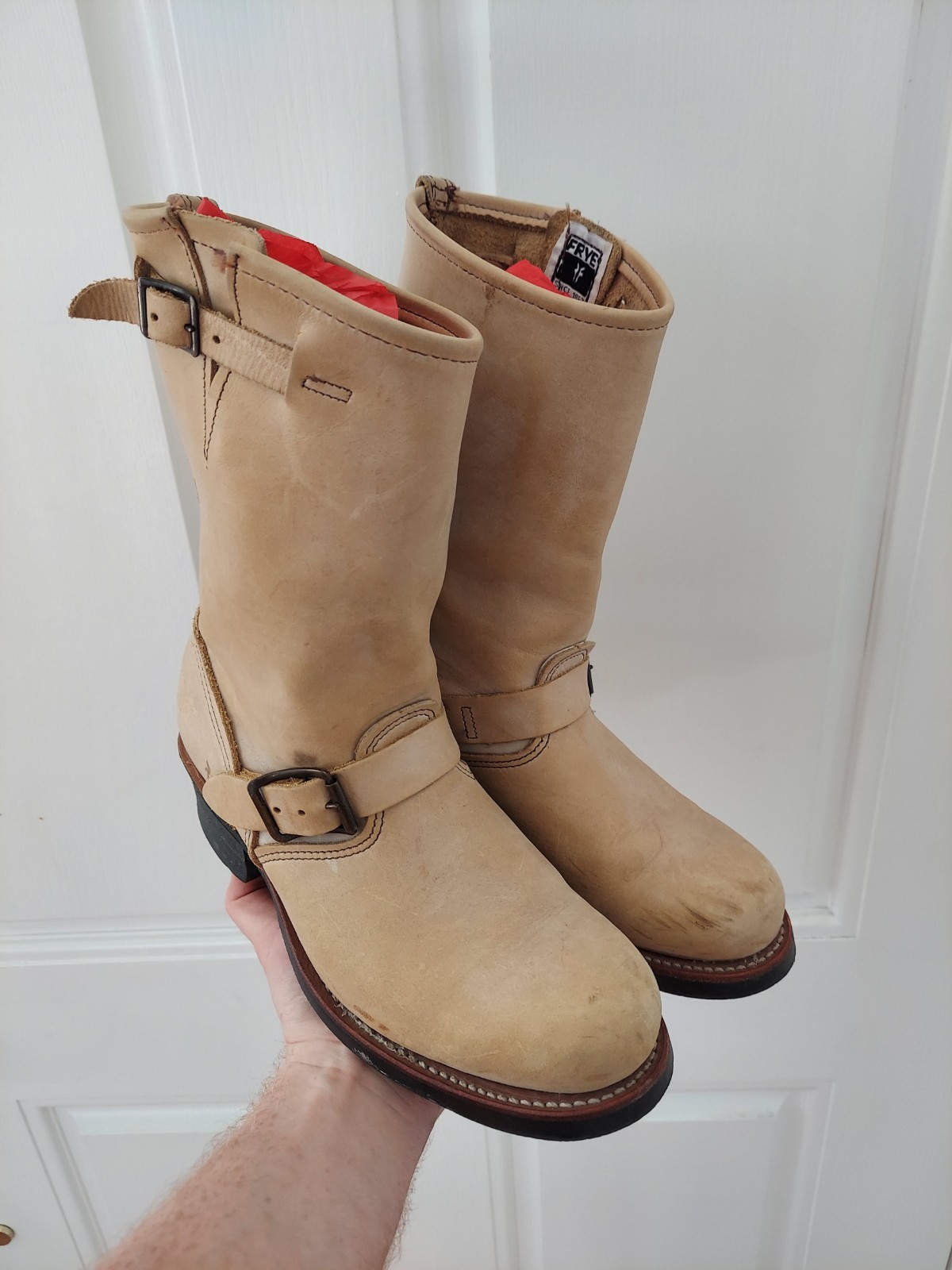 Frye 701 Engineer Boots Pale Yellow Goodyear Welted Motorcycle Women’s Boots 8 M
