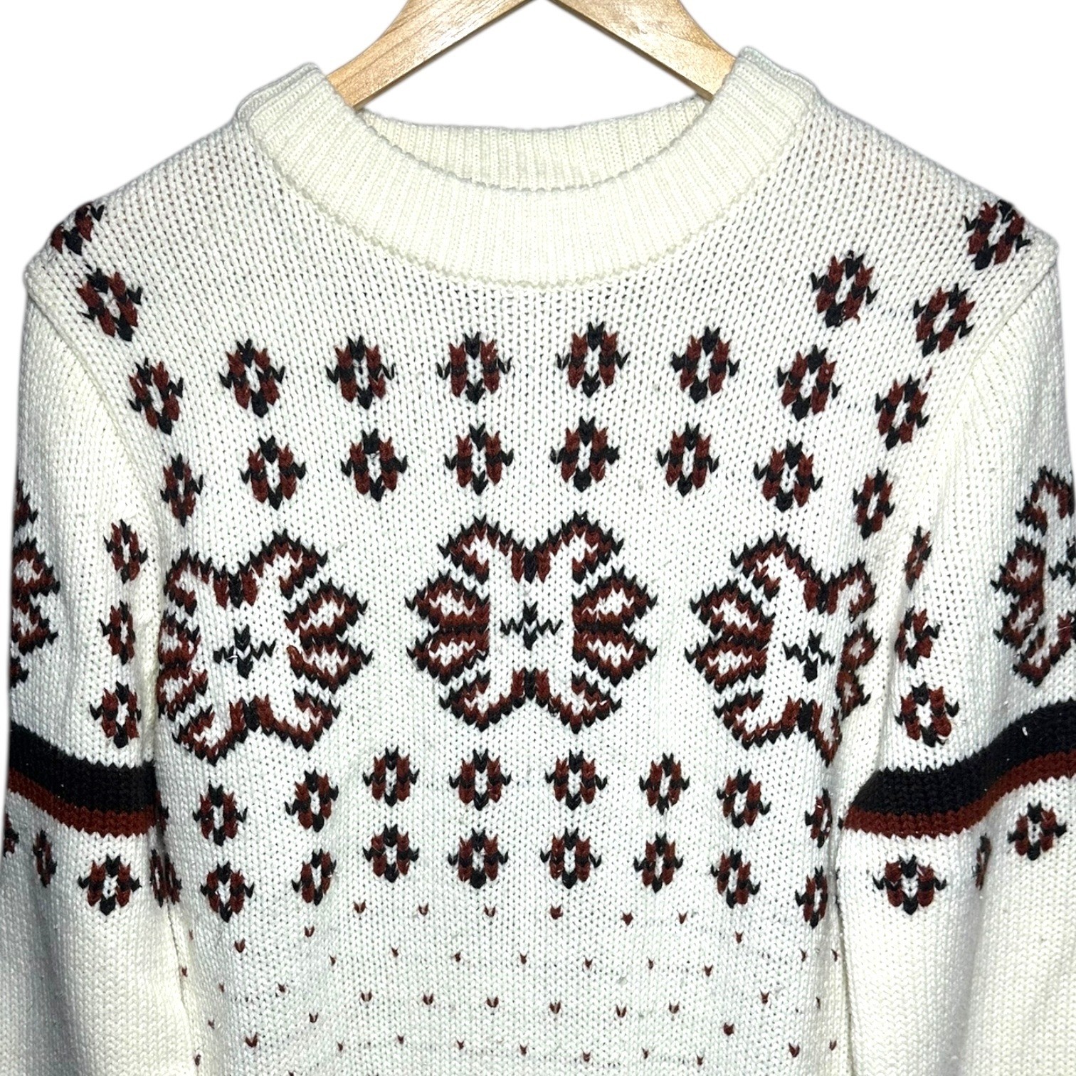 Atkinson Cream Size M Fair Isle Knit Sweater Women’s Long Sleeve Crew Neck