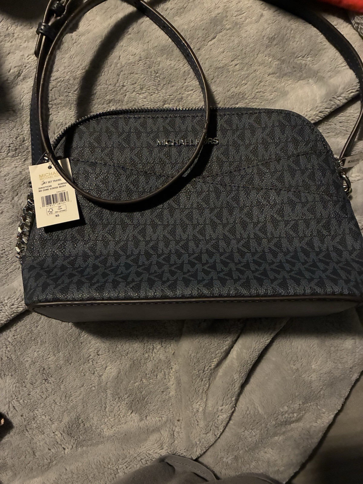 Michael Kors Jet Set Logo Print Small Zip Dome Crossbody Bag w/ Detachable Strap