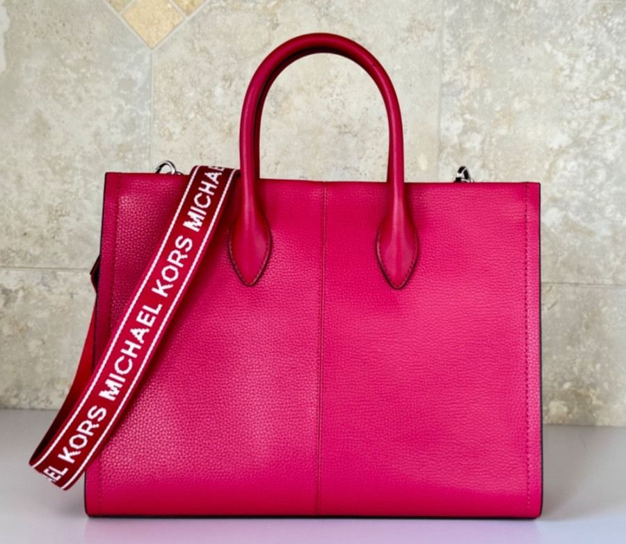 Michael Kors Mirella Medium East West Tote Satchel Shoulder Bag Dark Raspberry