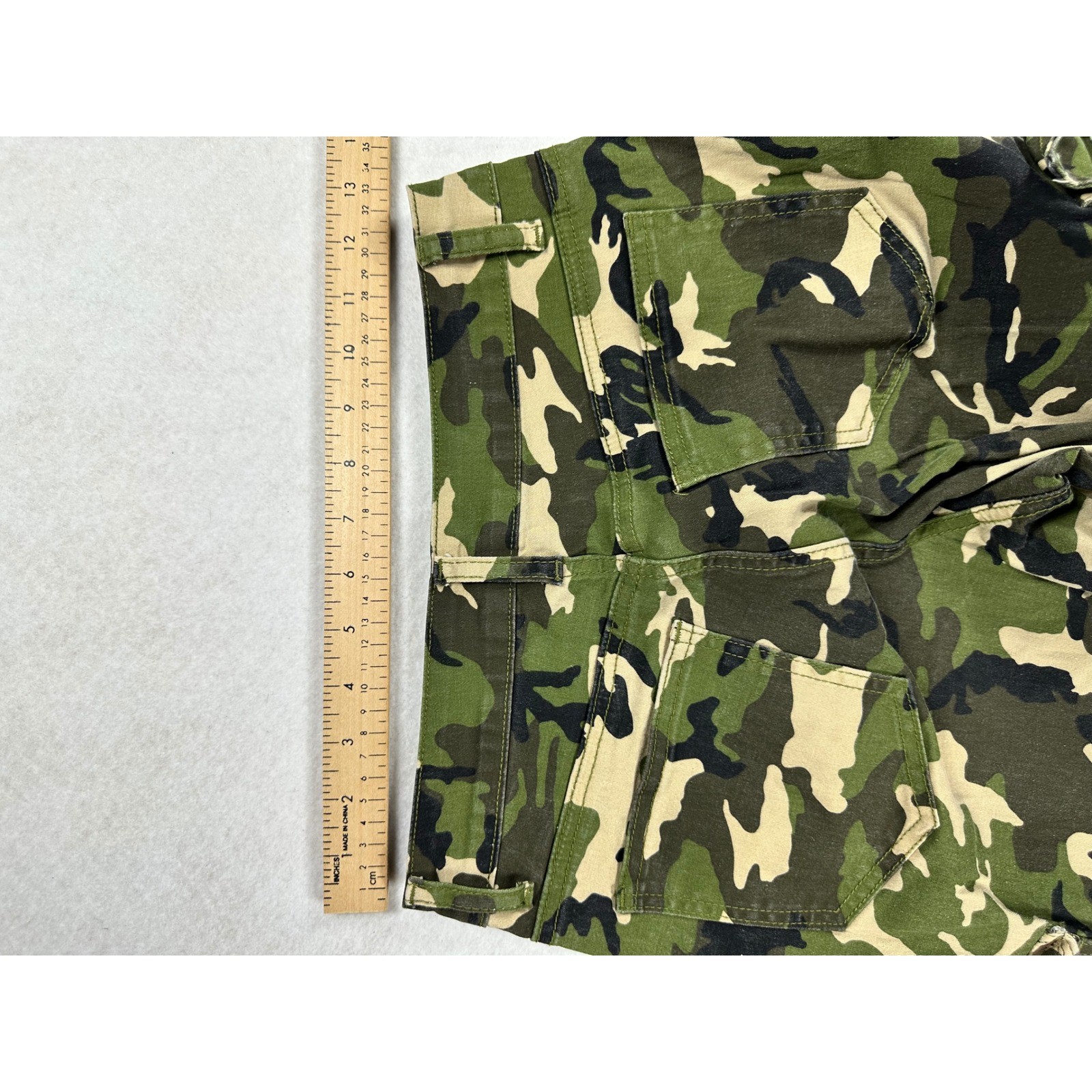 American Bazi Womens Camo Cargo Pants Green Woodland Straight Leg S