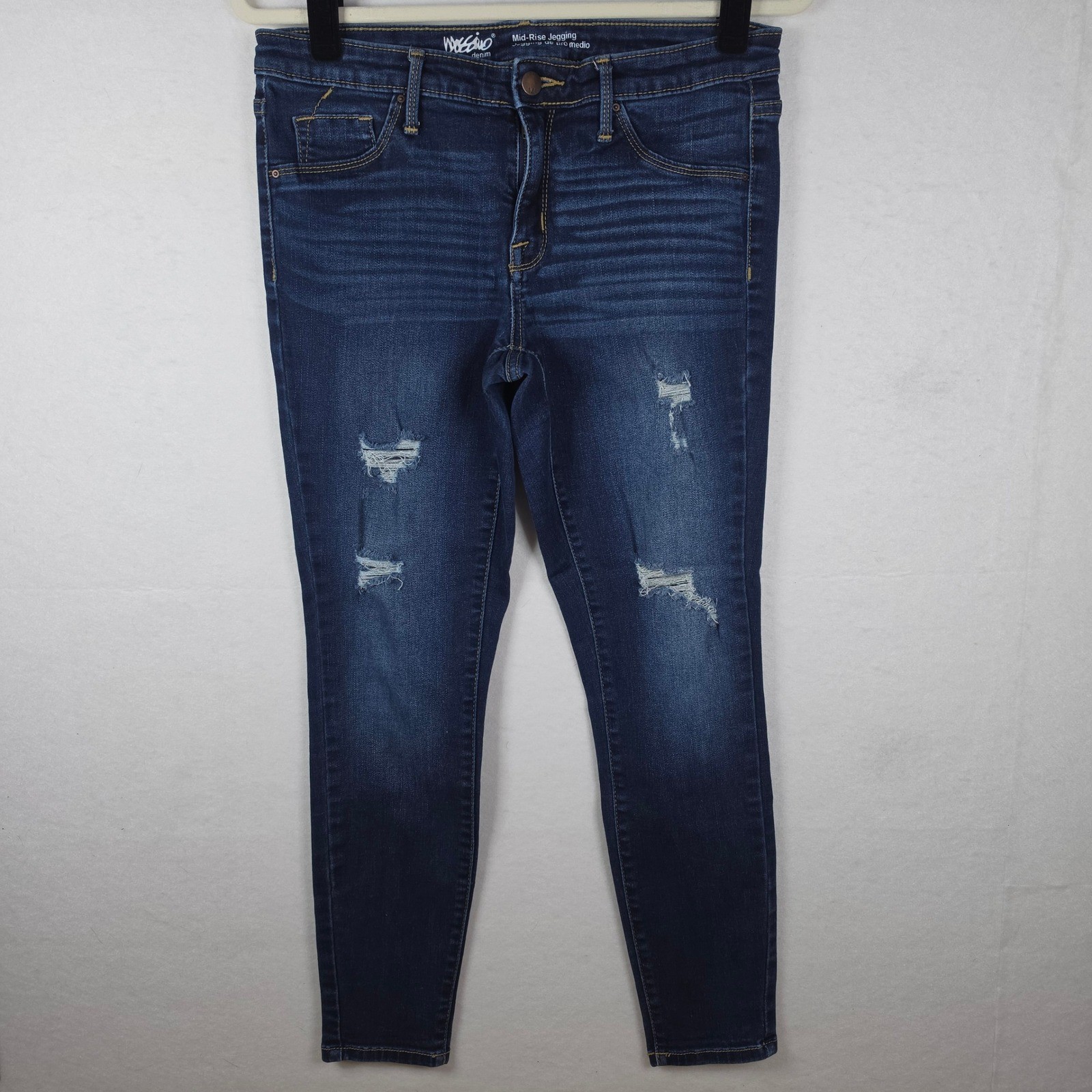 Mossimo Mid-Rise Jegging 8/29R Dark Blue Distressed Power Stretch