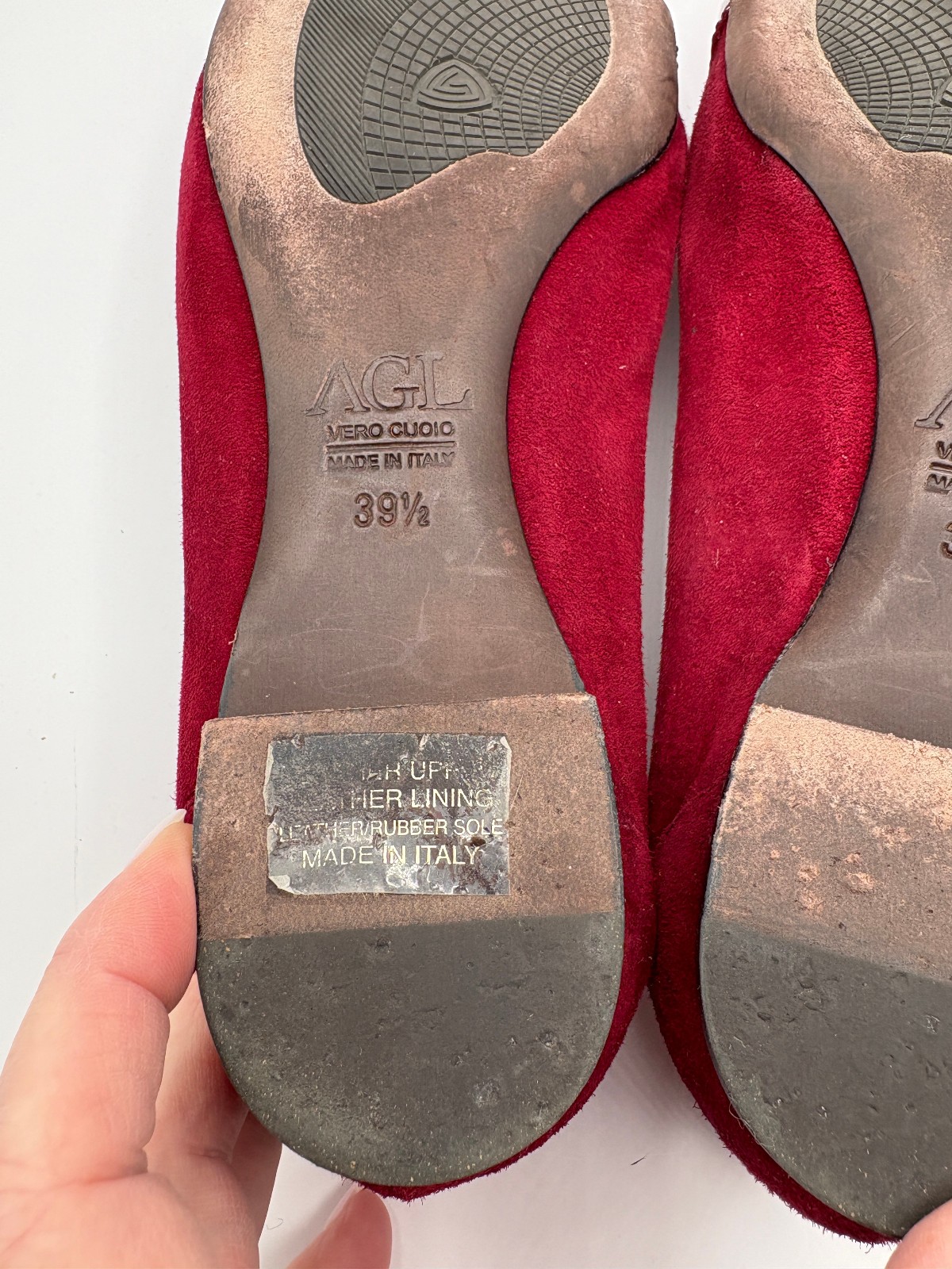 AGL Attilio Leombruni Patent Cap Toe Flats Shoes Red Suede Kiltie size 39.5