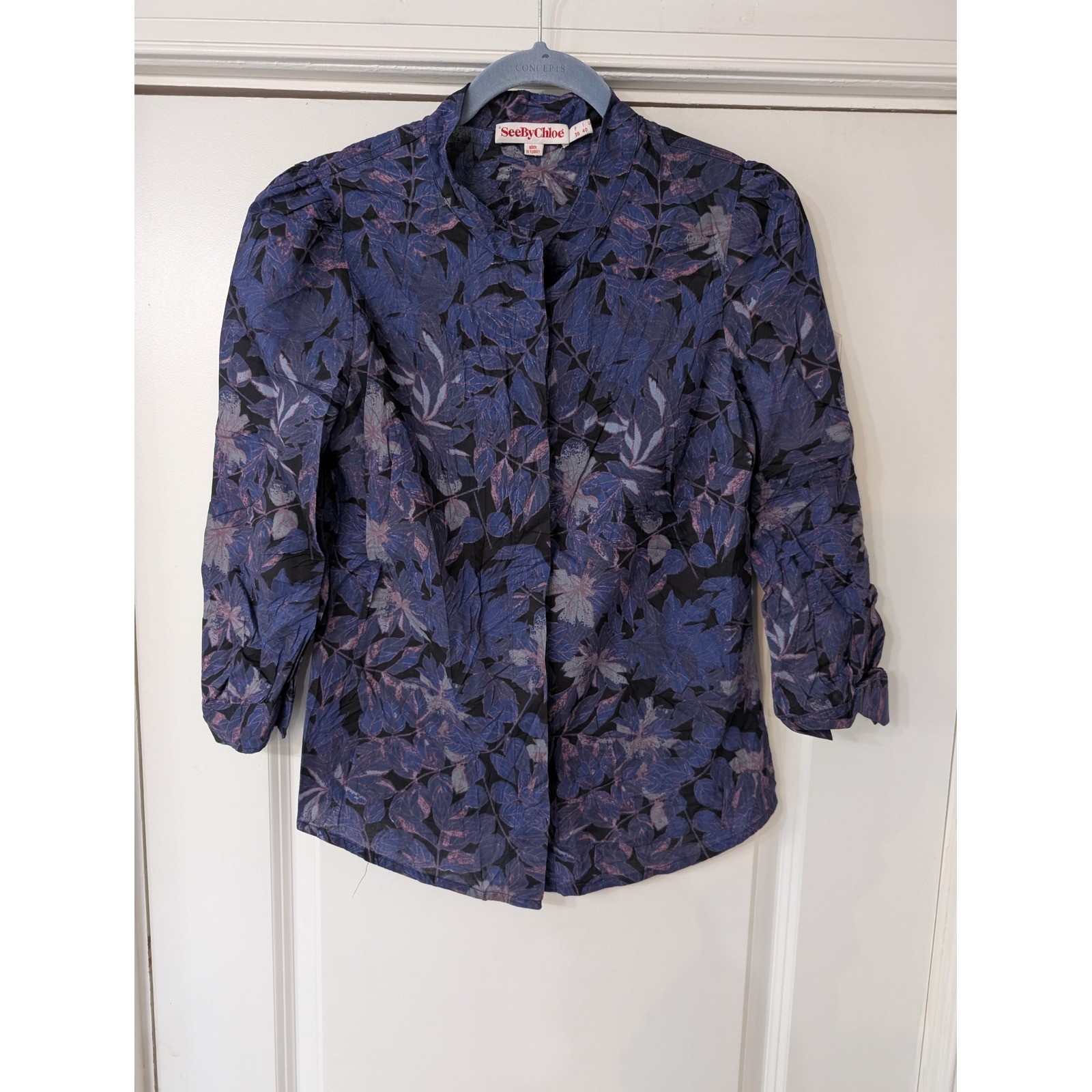 See By Chloe Floral Leaf Print Puff Sleeve Blouse Size 4 36 Parisian garden