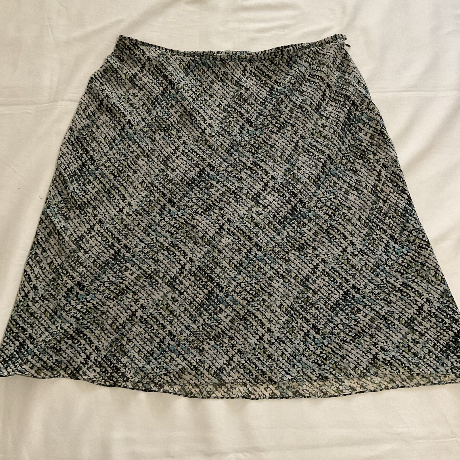 Charter Club 100% Silk Black Blue Beige Geometric Midi Skirt, Lined Modest Sz 16