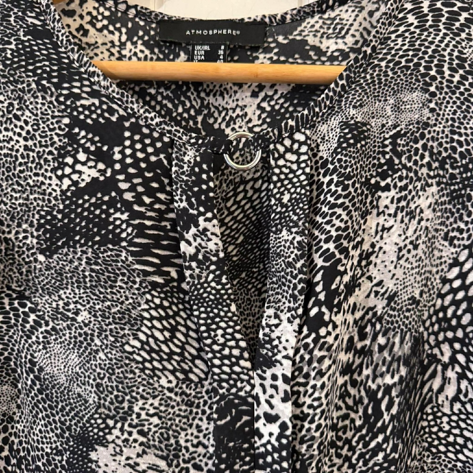 Atmosphere Black & White Animal Print Blouse Short Butterfly Sleeves UK 8